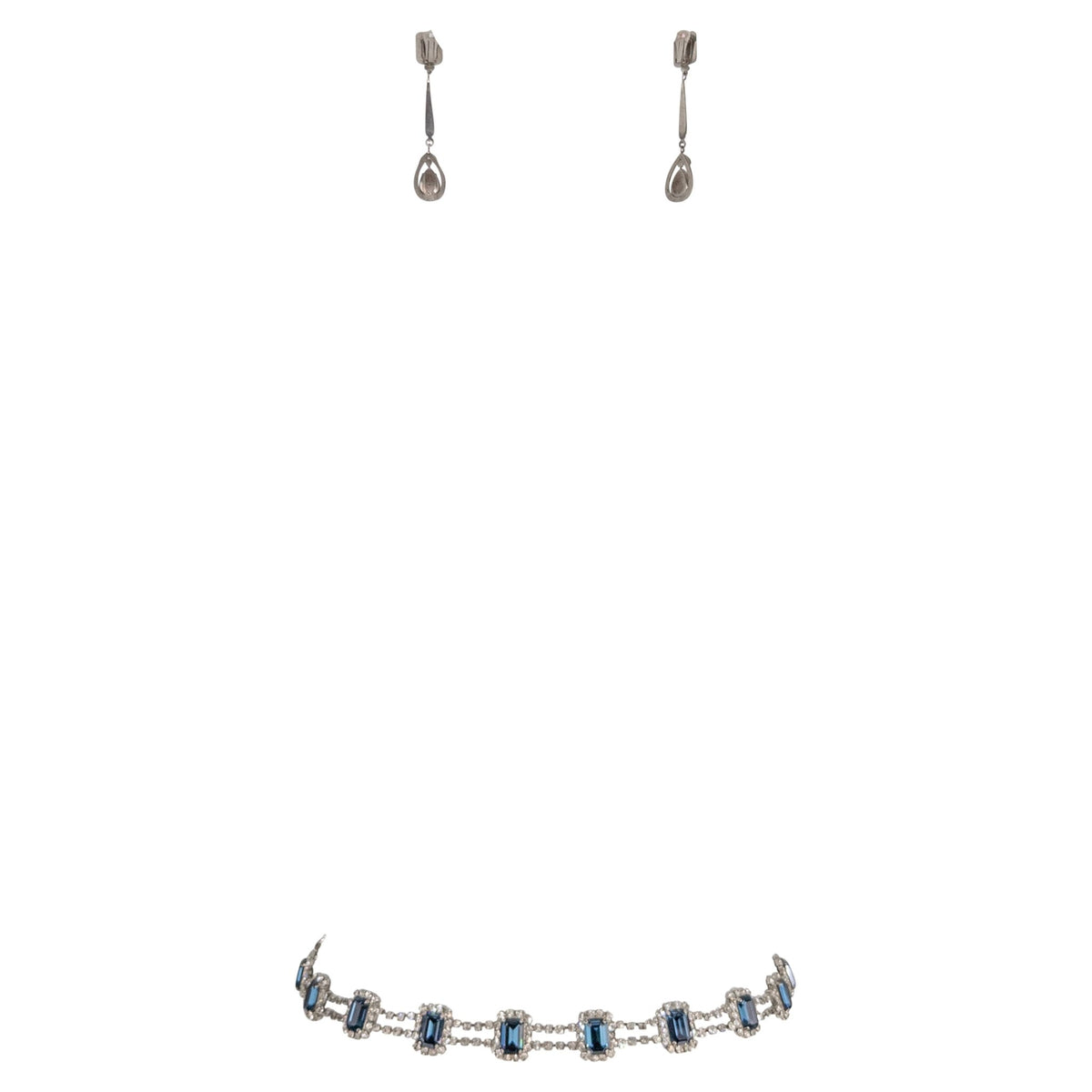 S/S 2001 Dolce & Gabbana Runway Rhinestone Blue Pendant Earrings Belt Set - RealList