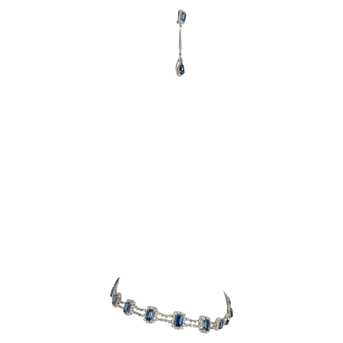 S/S 2001 Dolce & Gabbana Runway Rhinestone Blue Pendant Earrings Belt Set - RealList
