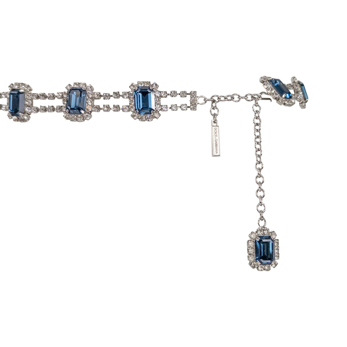 S/S 2001 Dolce & Gabbana Runway Rhinestone Blue Pendant Earrings Belt Set - RealList