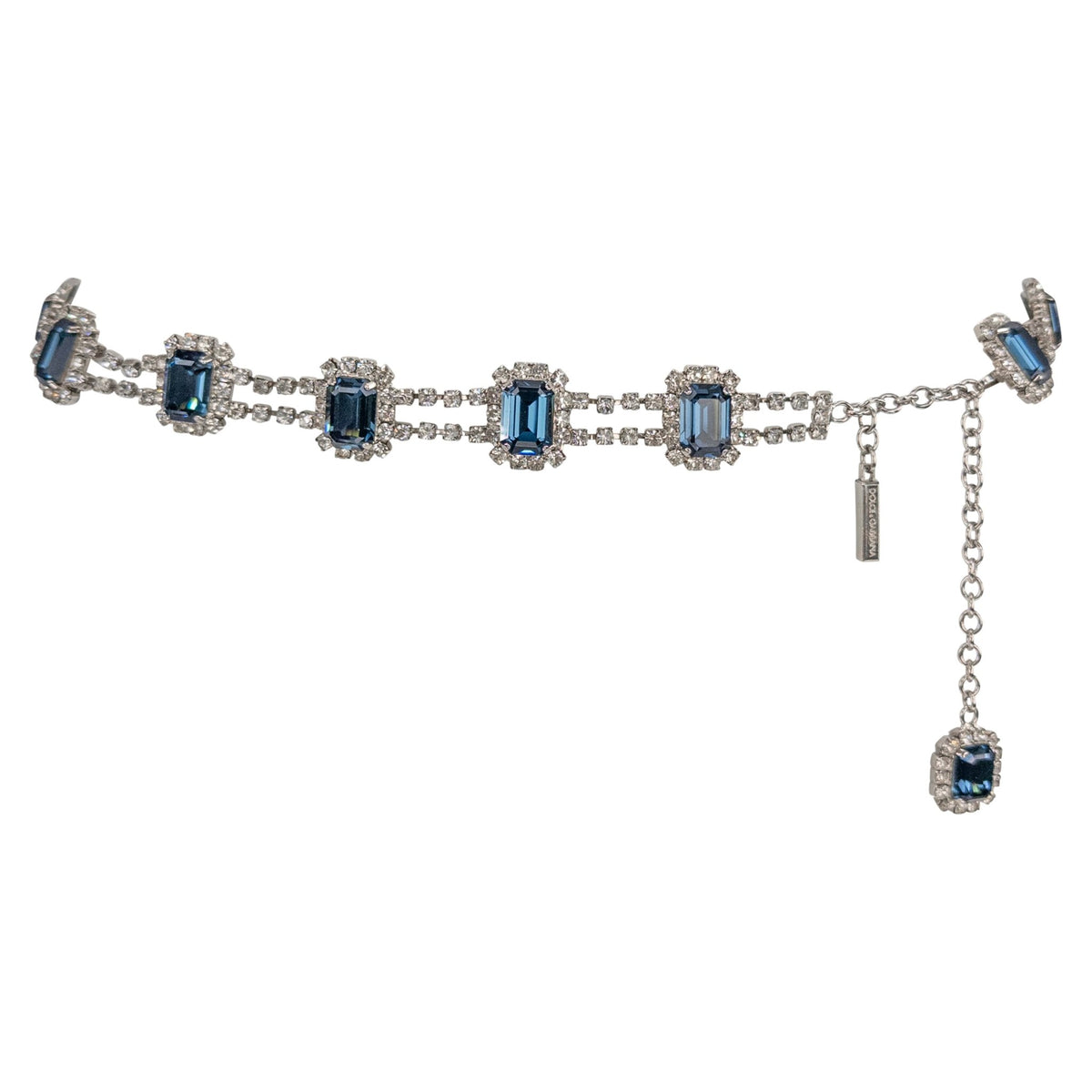 S/S 2001 Dolce & Gabbana Runway Rhinestone Blue Pendant Earrings Belt Set - RealList
