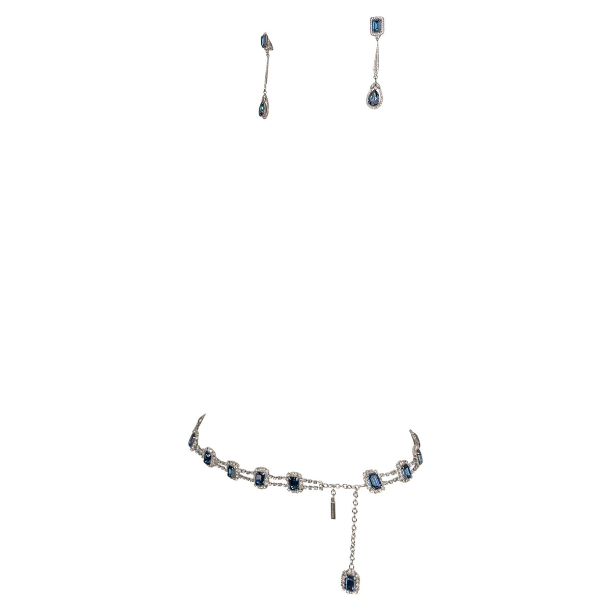 S/S 2001 Dolce & Gabbana Runway Rhinestone Blue Pendant Earrings Belt Set - RealList