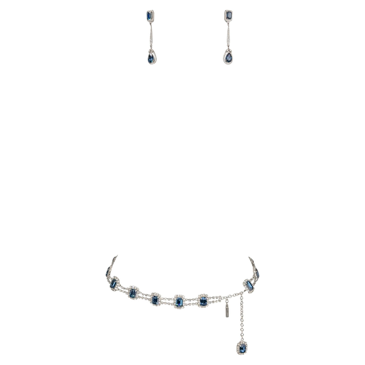 S/S 2001 Dolce & Gabbana Runway Rhinestone Blue Pendant Earrings Belt Set - RealList