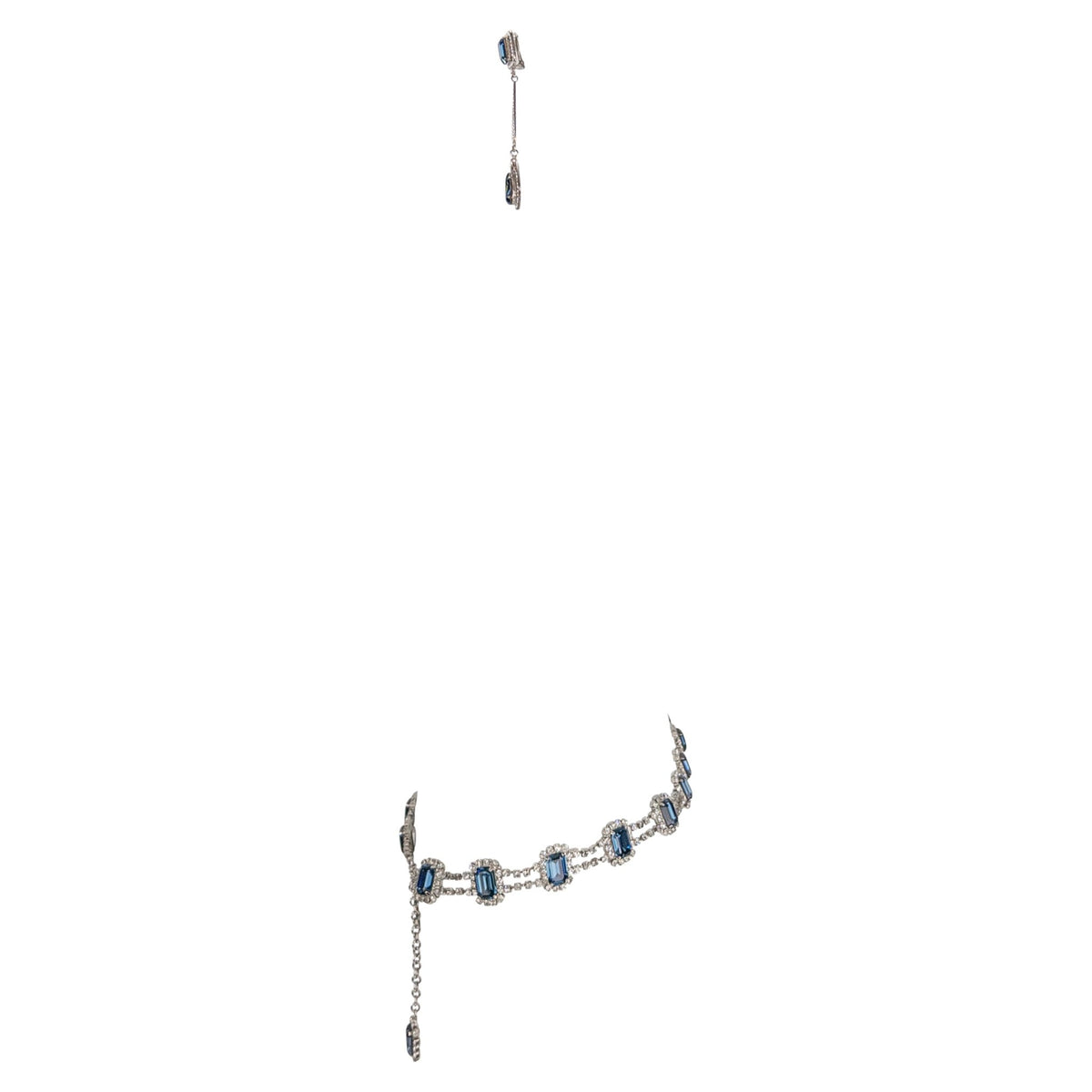 S/S 2001 Dolce & Gabbana Runway Rhinestone Blue Pendant Earrings Belt Set - RealList