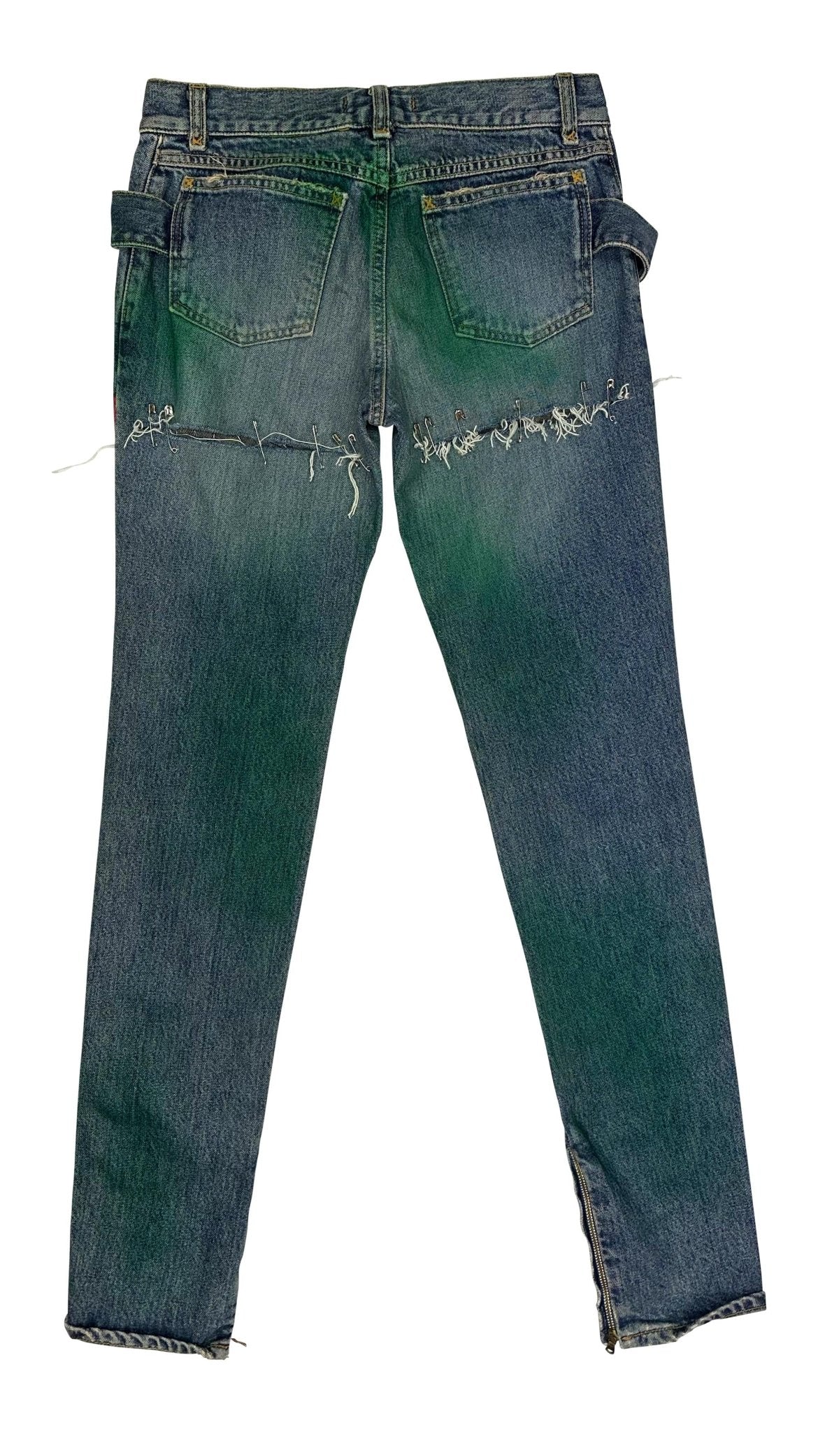 S/S 2001 Dolce & Gabbana Runway Safetey Pin Painted Logo Buckle Skinny Jeans - RealList