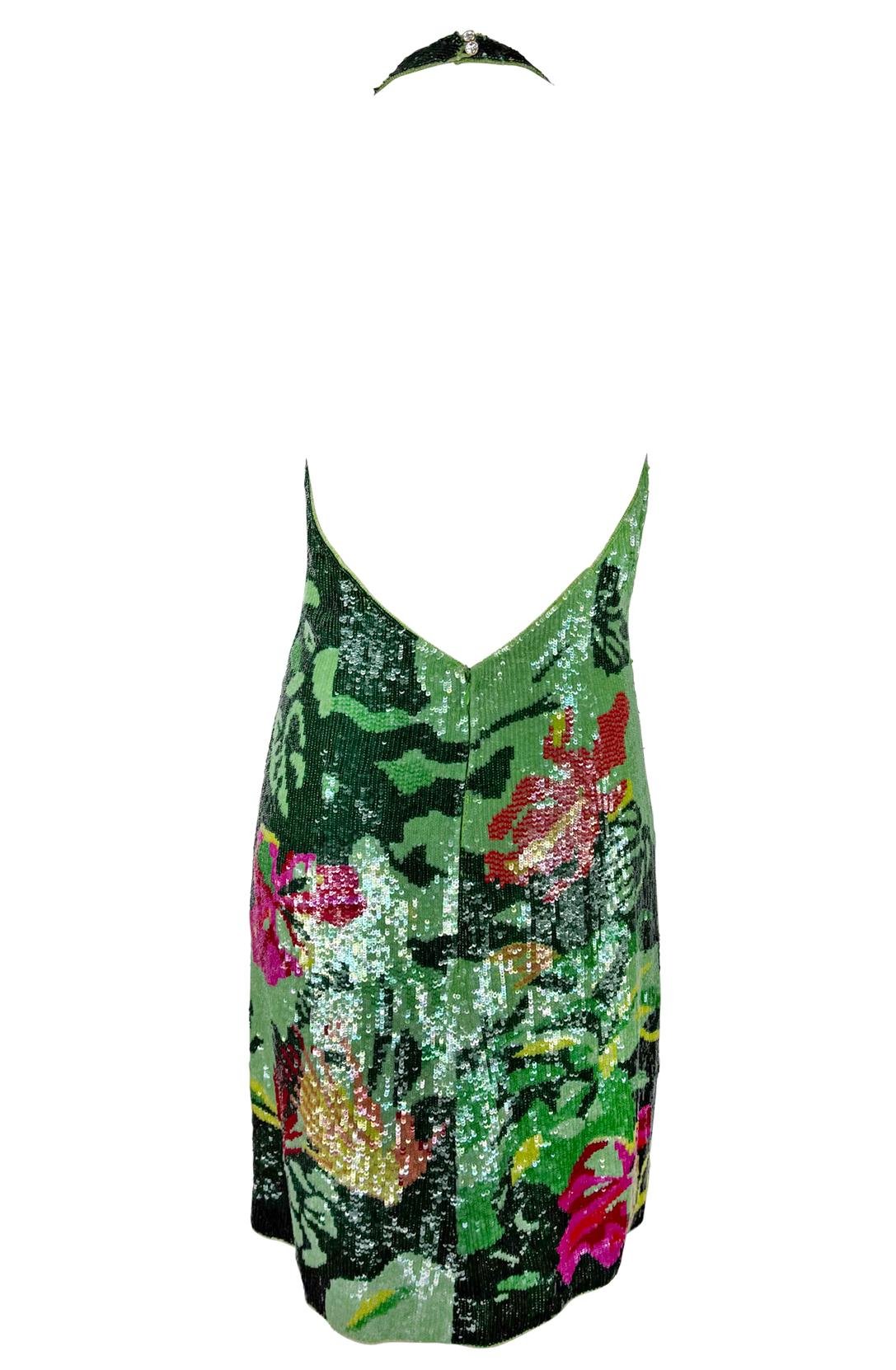 S/S 2001 Escada Floral Green Sequin Backless Halter Dress - RealList