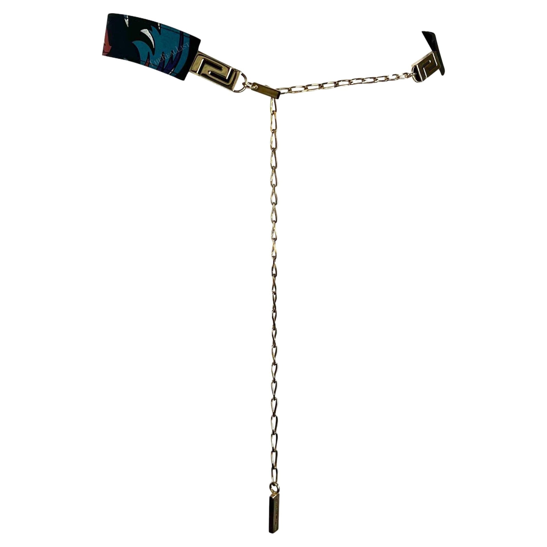 S/S 2001 Gianni Versace by Donatella Baroque Print Black Belt Gold Chain - RealList