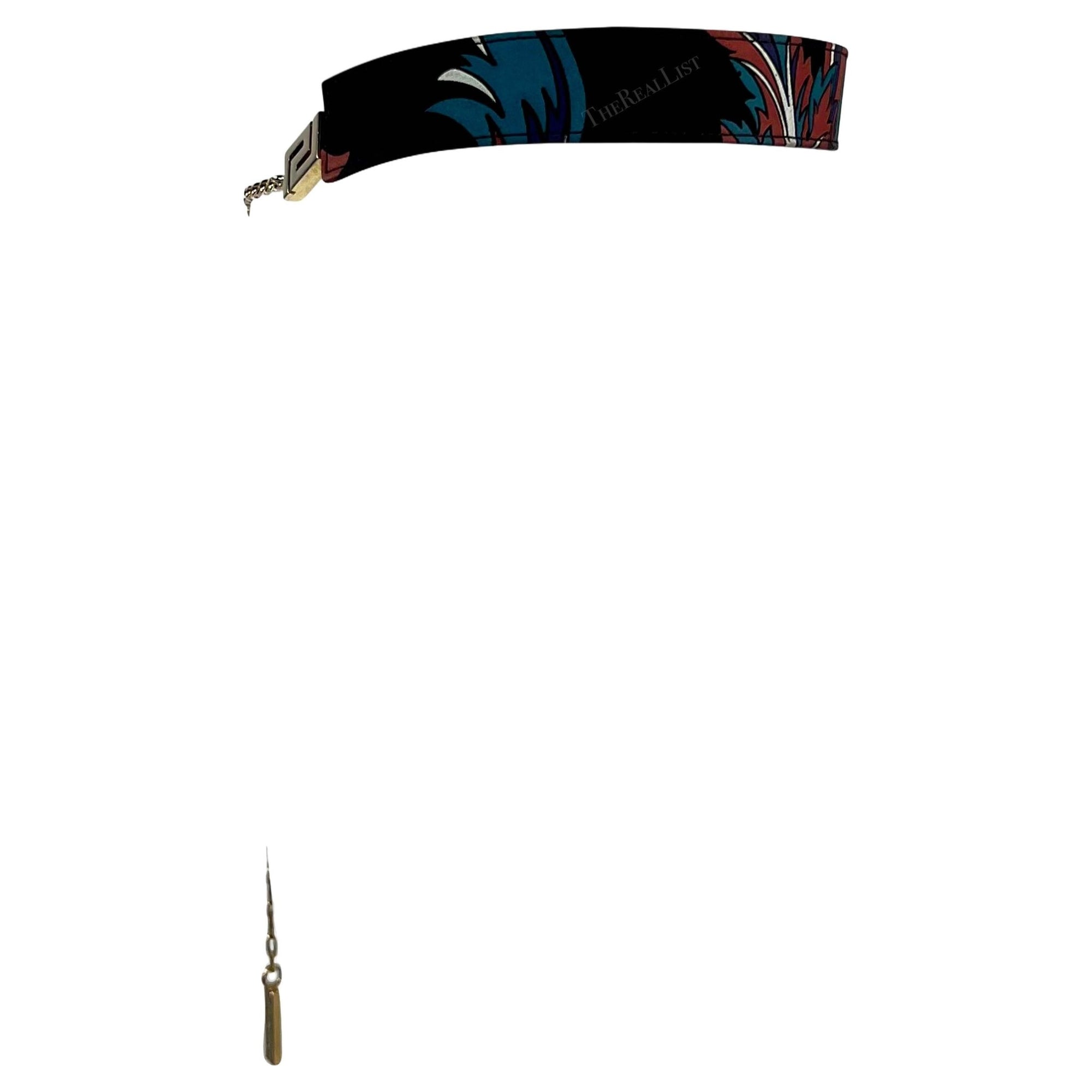 S/S 2001 Gianni Versace by Donatella Baroque Print Black Belt Gold Chain - RealList