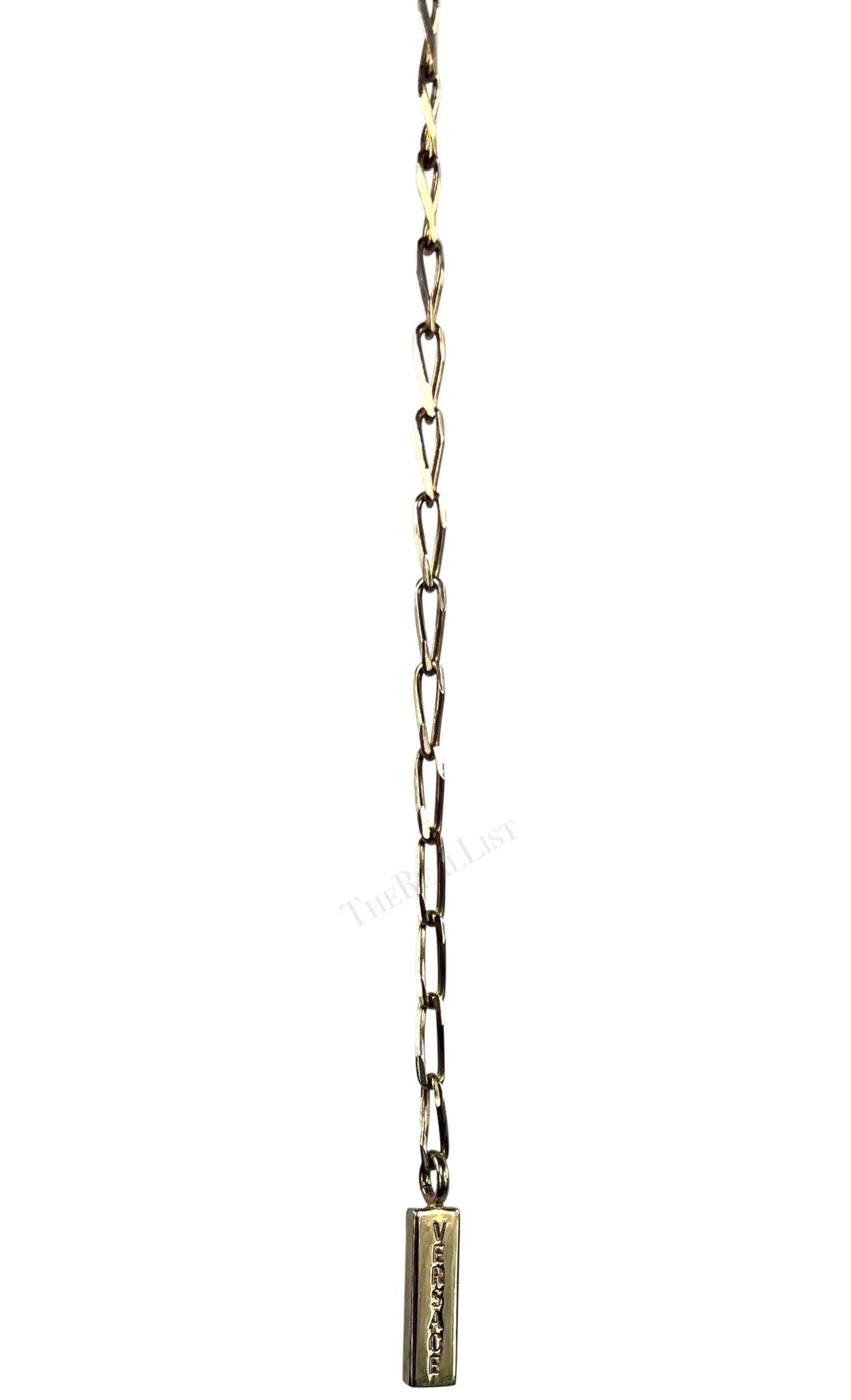 S/S 2001 Gianni Versace by Donatella Baroque Print Black Belt Gold Chain - RealList