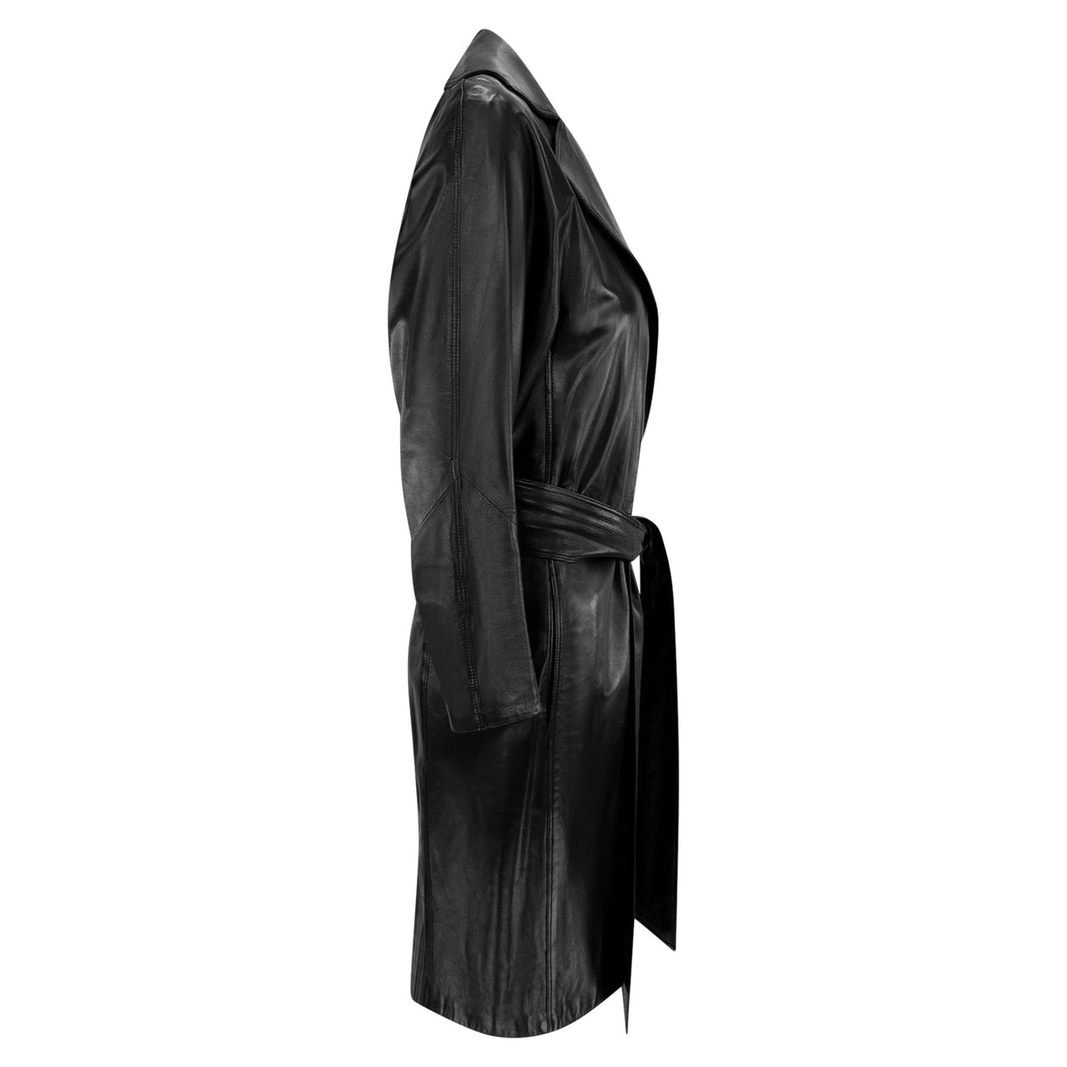 S/S 2001 Gianni Versace by Donatella Black Leather Belted Wrap Coat - RealList