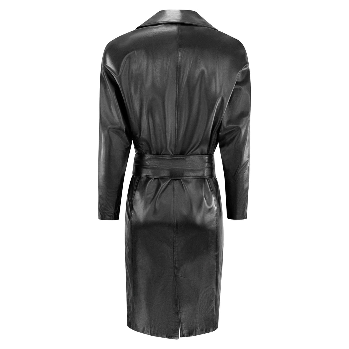 S/S 2001 Gianni Versace by Donatella Black Leather Belted Wrap Coat - RealList