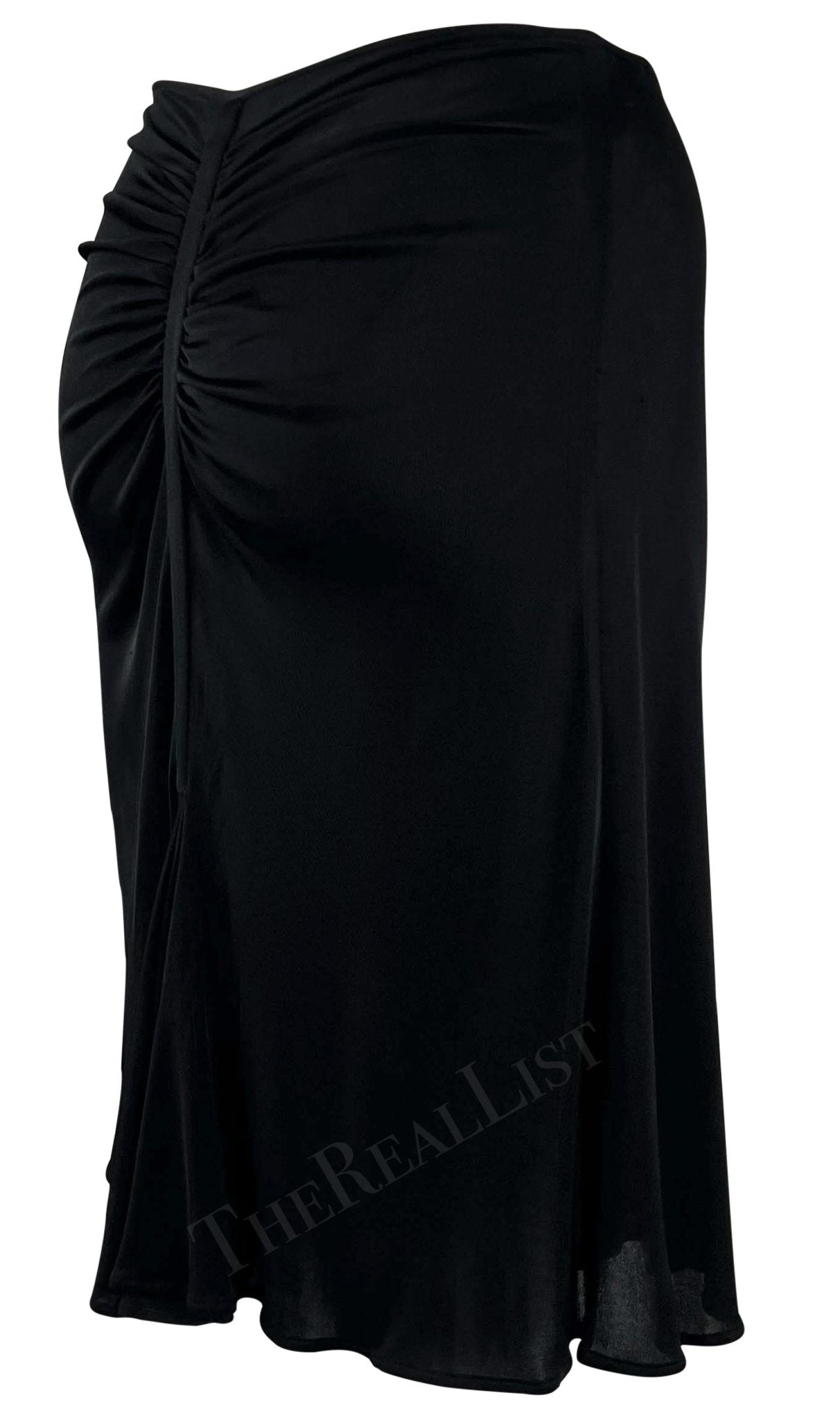 S/S 2001 Gianni Versace by Donatella Black Ruched Sheer Bodycon Stretch Skirt - RealList