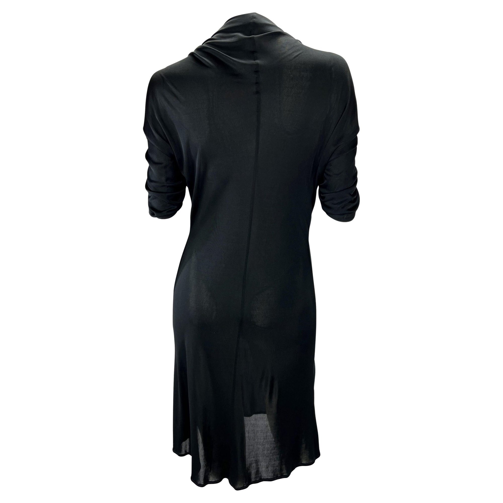 S/S 2001 Gianni Versace by Donatella Black Viscose Leather Trim Ruched Dress - RealList