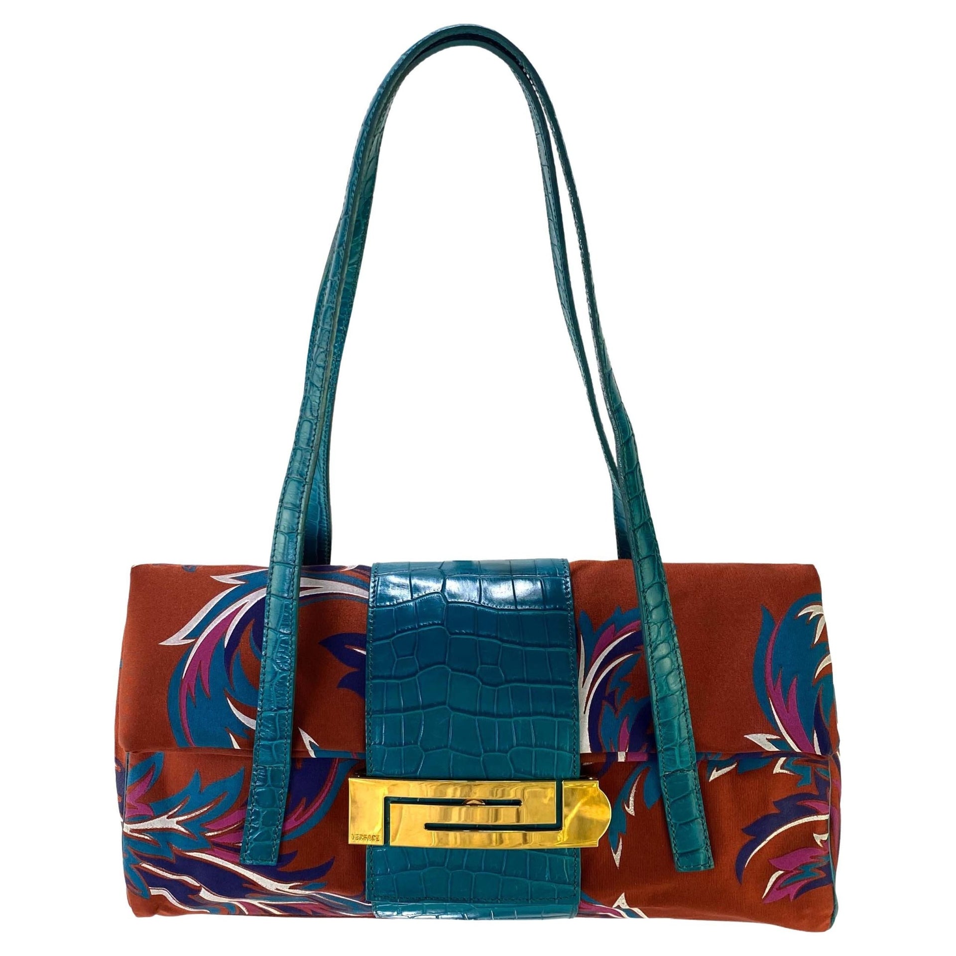 S/S 2001 Gianni Versace by Donatella Greek Key Logo Baroque Shoulder Bag - RealList