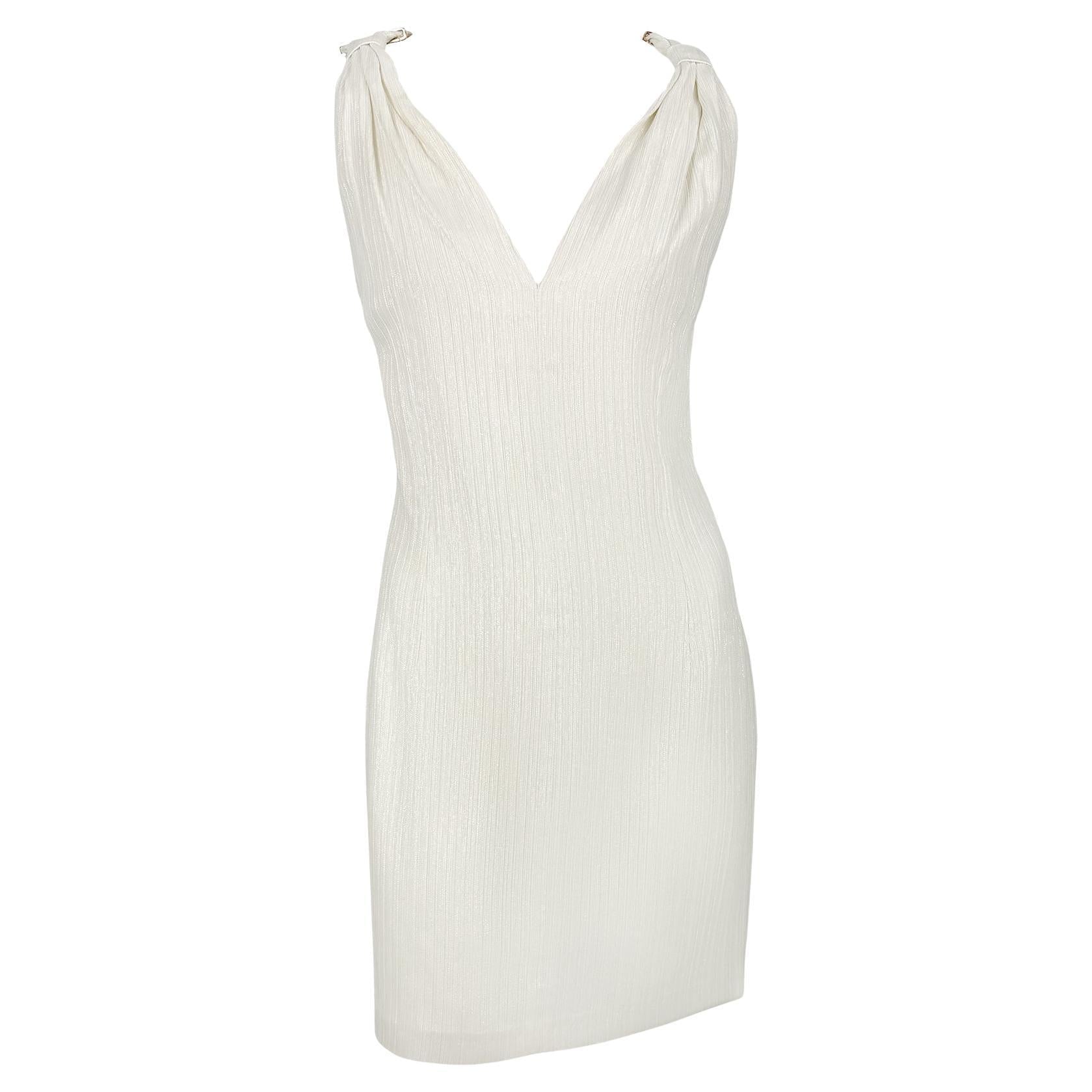 S/S 2001 Gianni Versace by Donatella Off - White Shimmery Mini Dress - RealList