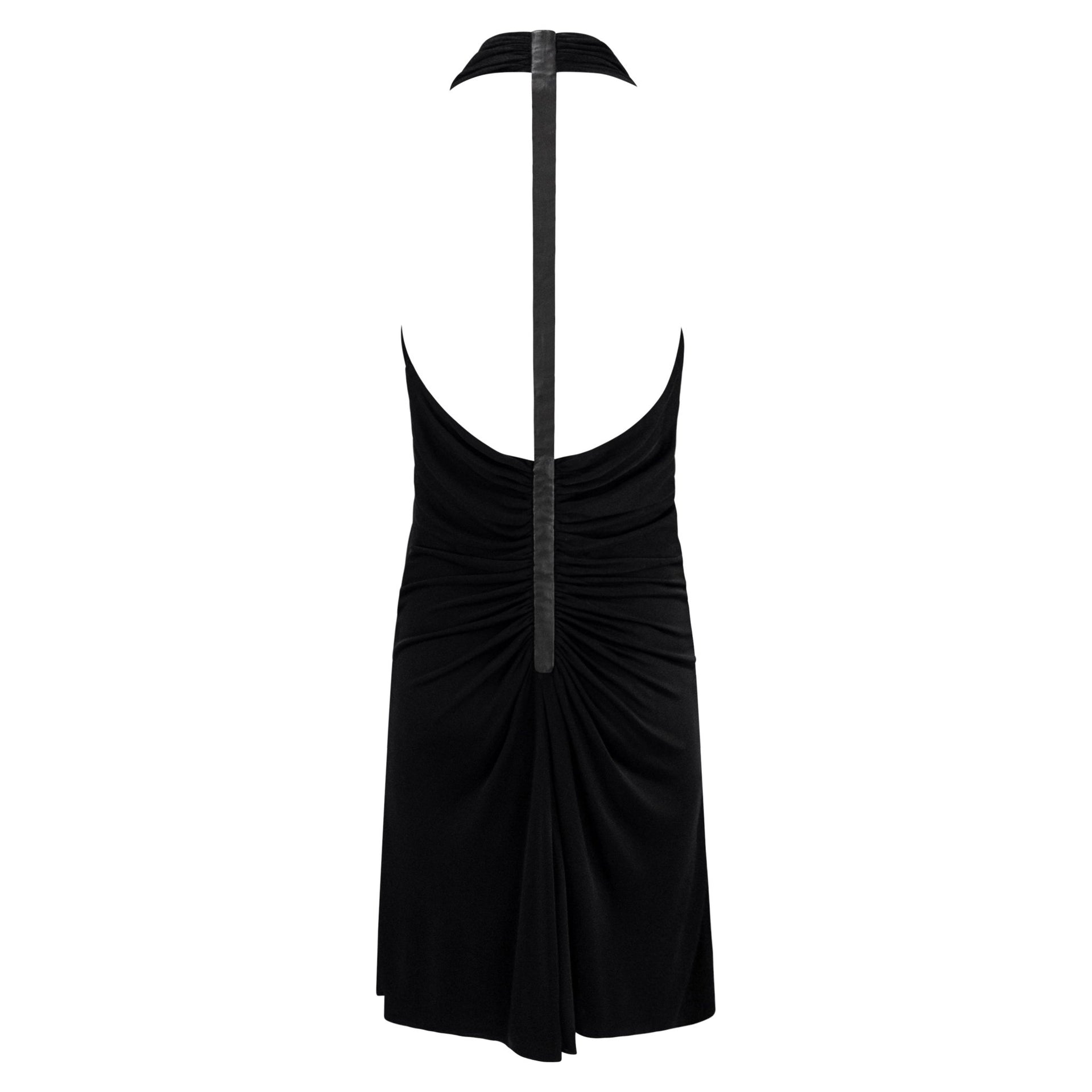 S/S 2001 Gianni Versace by Donatella Runway Black Viscose Backless Leather Strap Dress - RealList