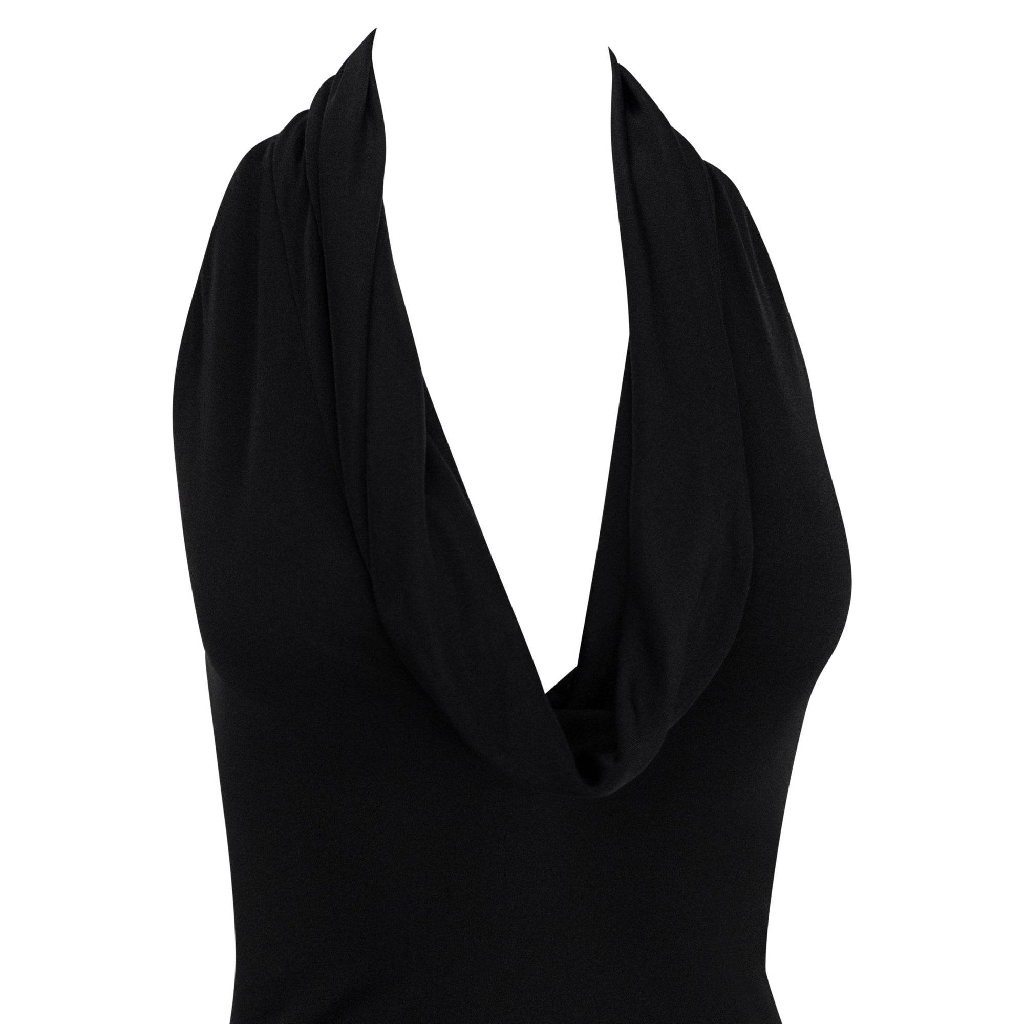 S/S 2001 Gianni Versace by Donatella Runway Black Viscose Backless Leather Strap Dress - RealList