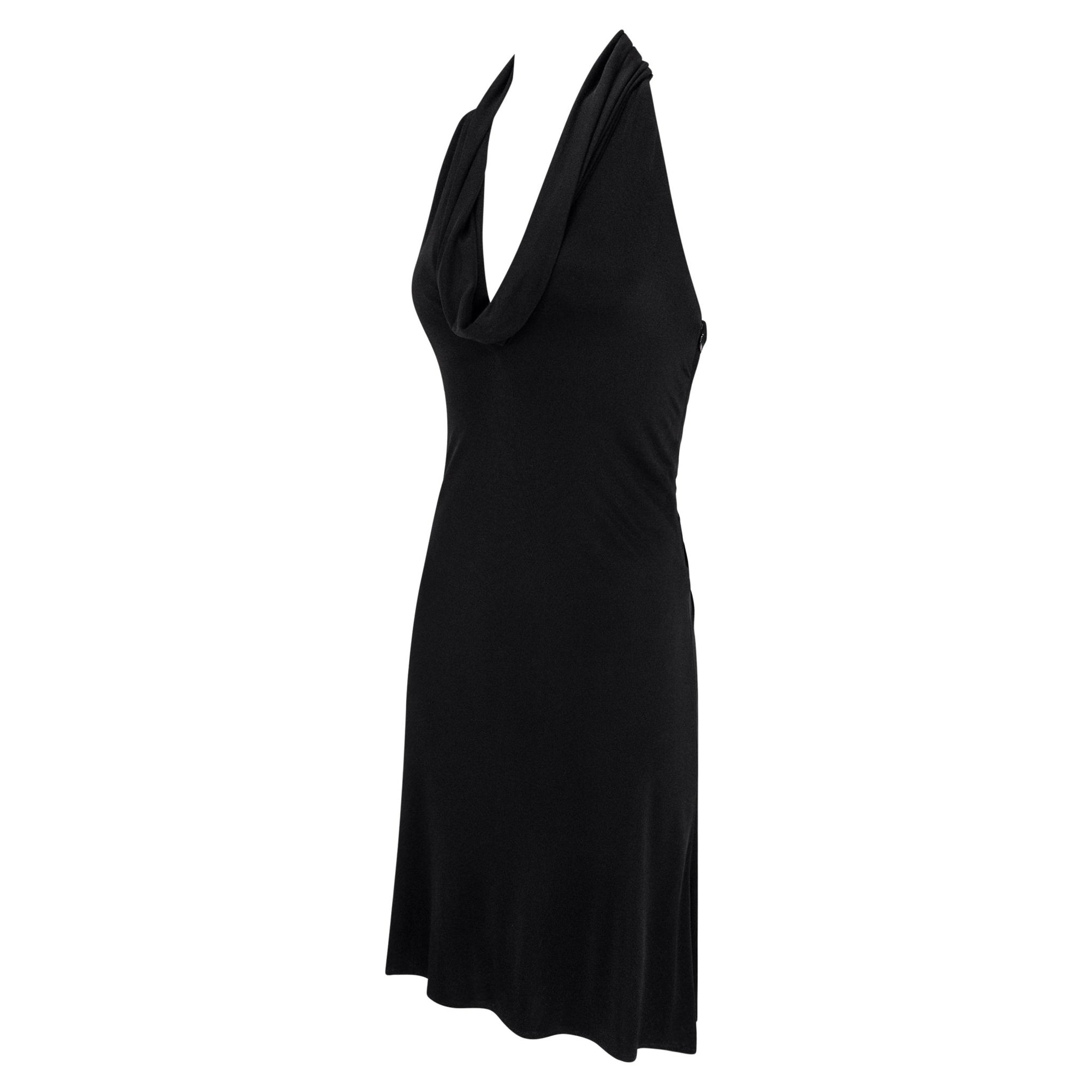 S/S 2001 Gianni Versace by Donatella Runway Black Viscose Backless Leather Strap Dress - RealList