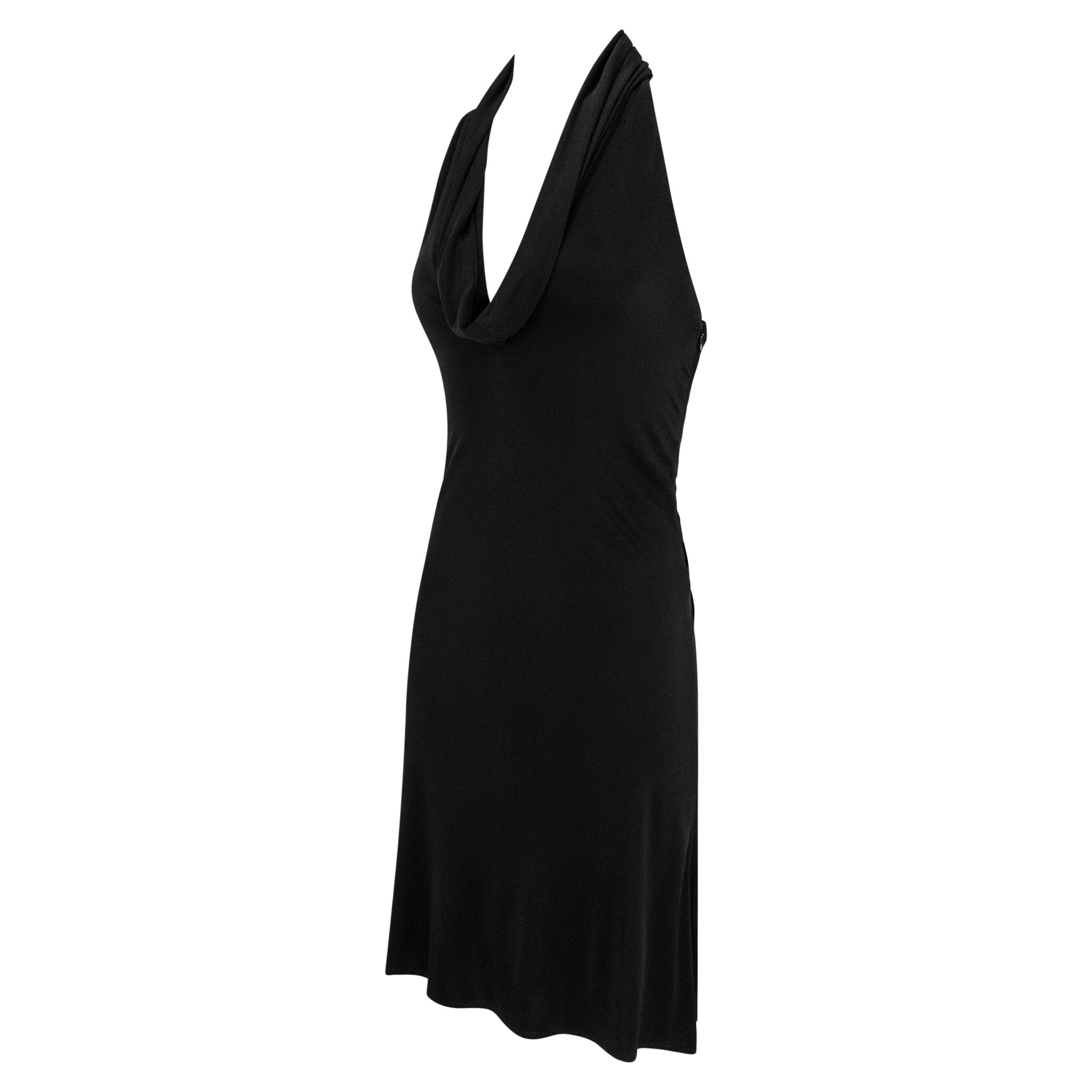 S/S 2001 Gianni Versace by Donatella Runway Black Viscose Backless Leather Strap Dress - RealList