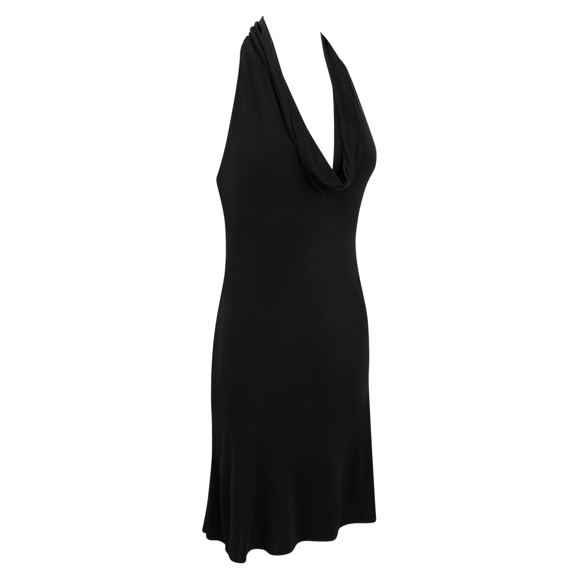 S/S 2001 Gianni Versace by Donatella Runway Black Viscose Backless Leather Strap Dress - RealList