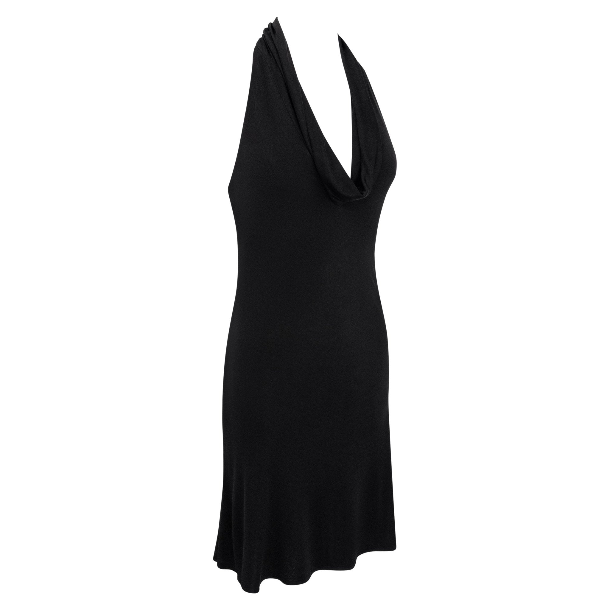 S/S 2001 Gianni Versace by Donatella Runway Black Viscose Backless Leather Strap Dress - RealList