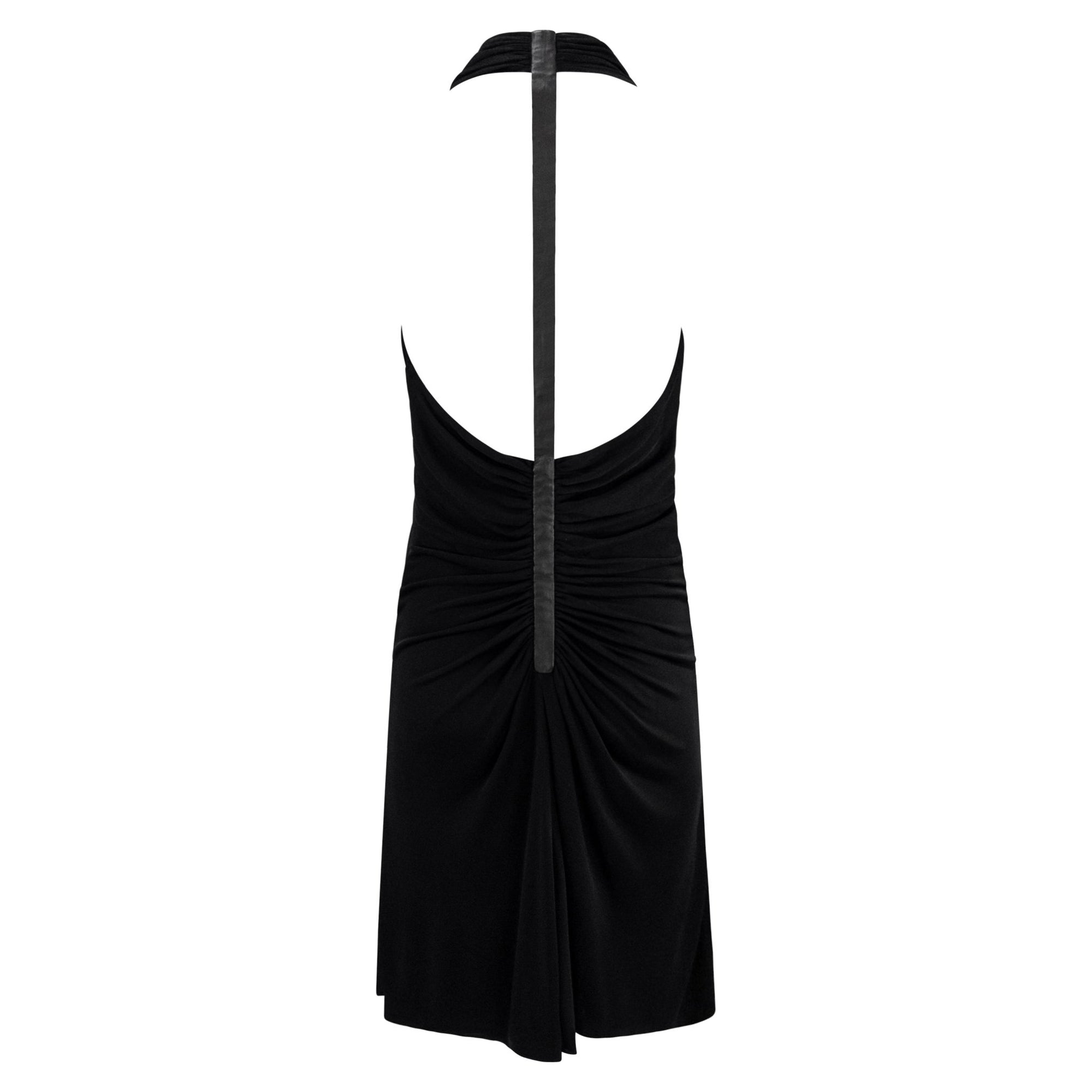 S/S 2001 Gianni Versace by Donatella Runway Black Viscose Backless Leather Strap Dress - RealList