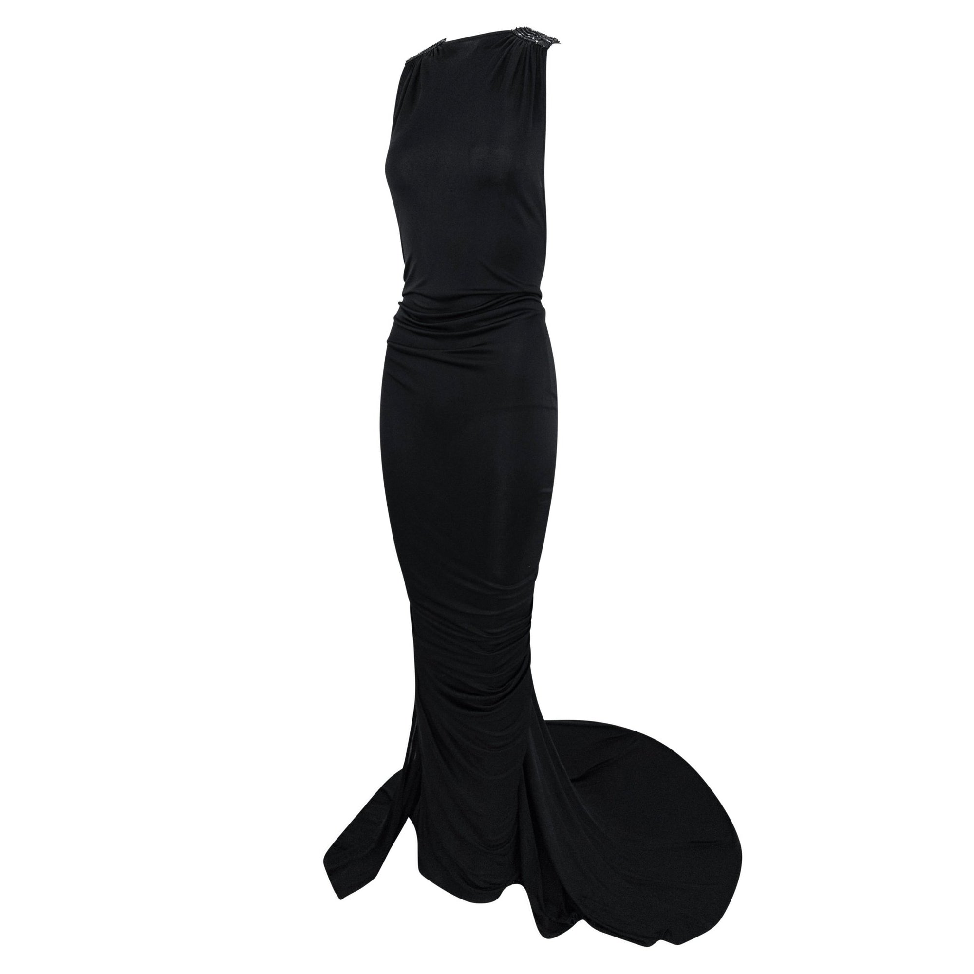 S/S 2001 Gianni Versace by Donatella Runway Sheer Black Backless Sequin Gown - RealList