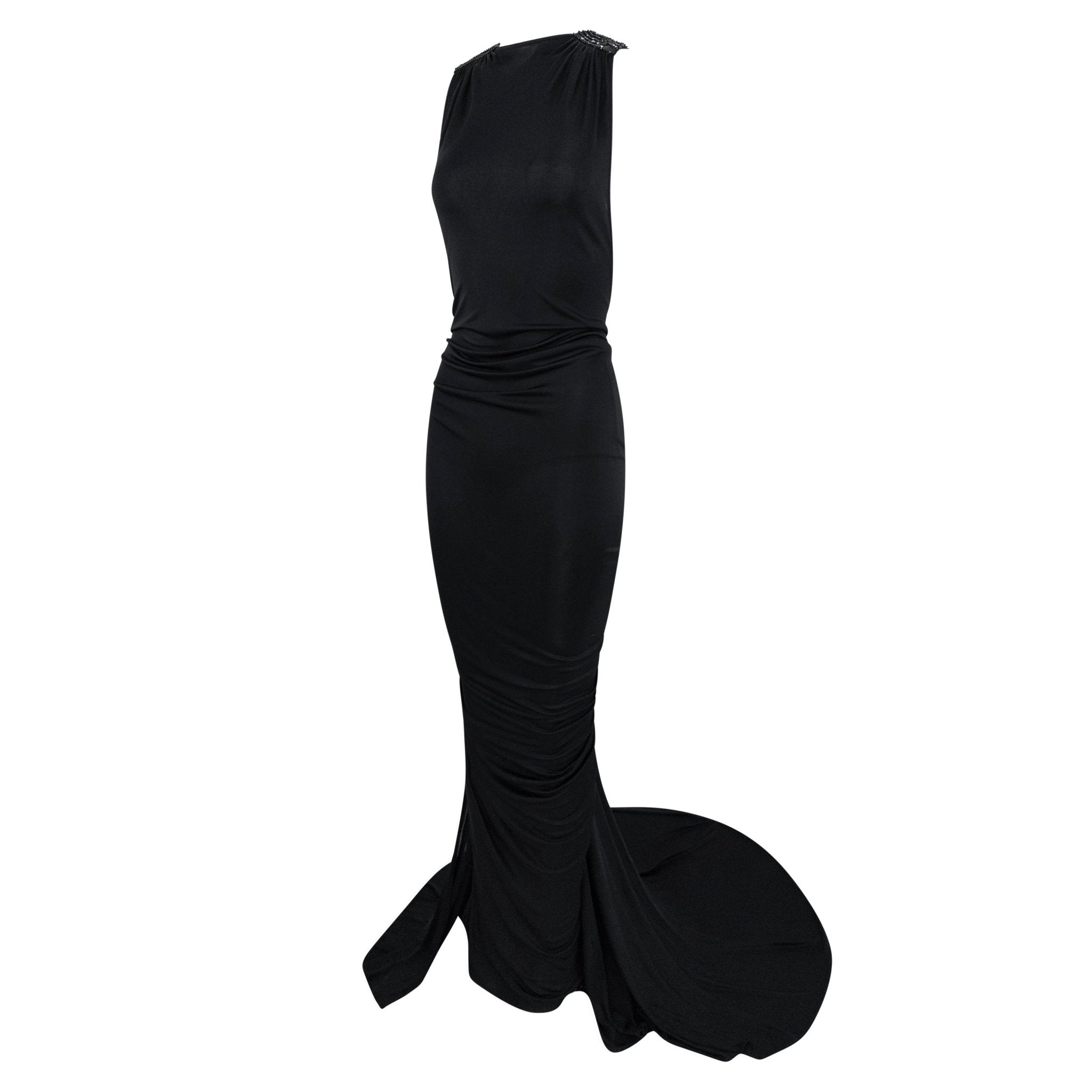 S/S 2001 Gianni Versace by Donatella Runway Sheer Black Backless Sequin Gown - RealList