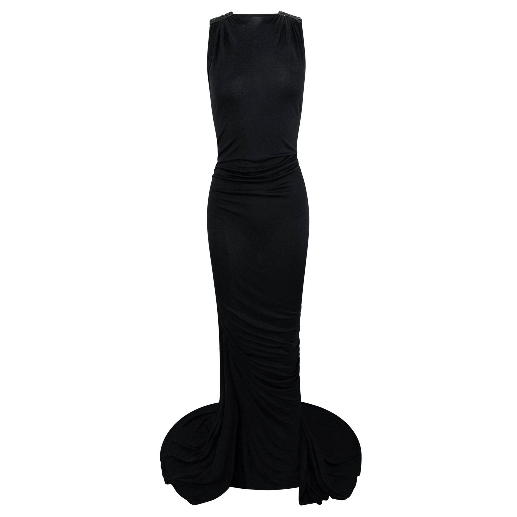 S/S 2001 Gianni Versace by Donatella Runway Sheer Black Backless Sequin Gown - RealList