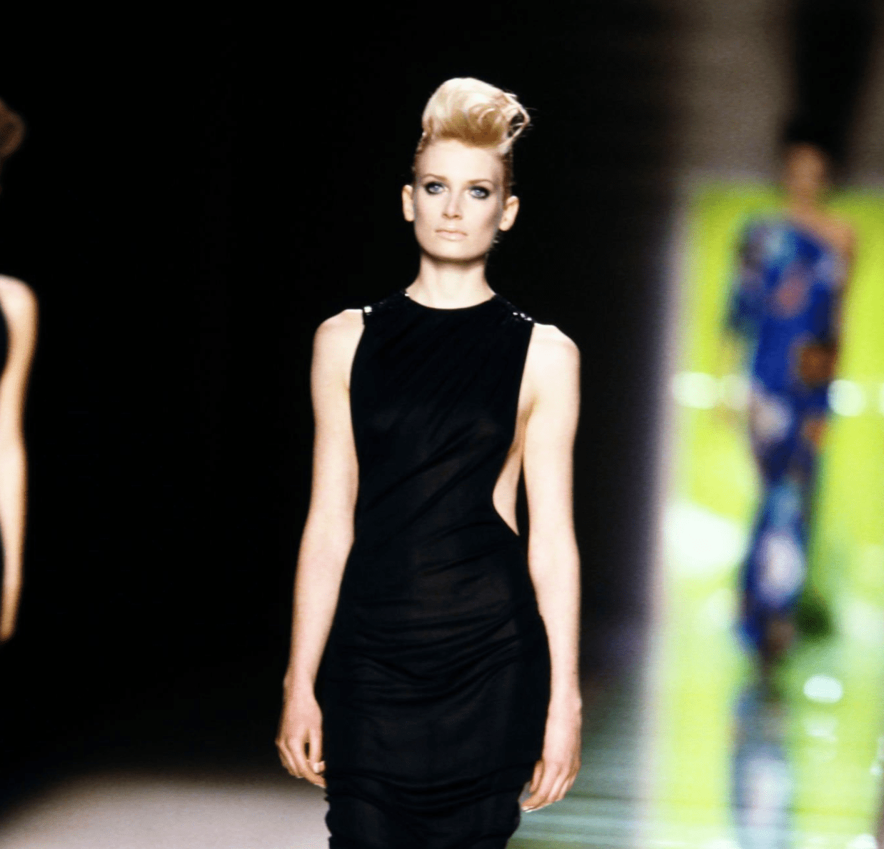 S/S 2001 Gianni Versace by Donatella Runway Sheer Black Backless Sequin Gown - RealList