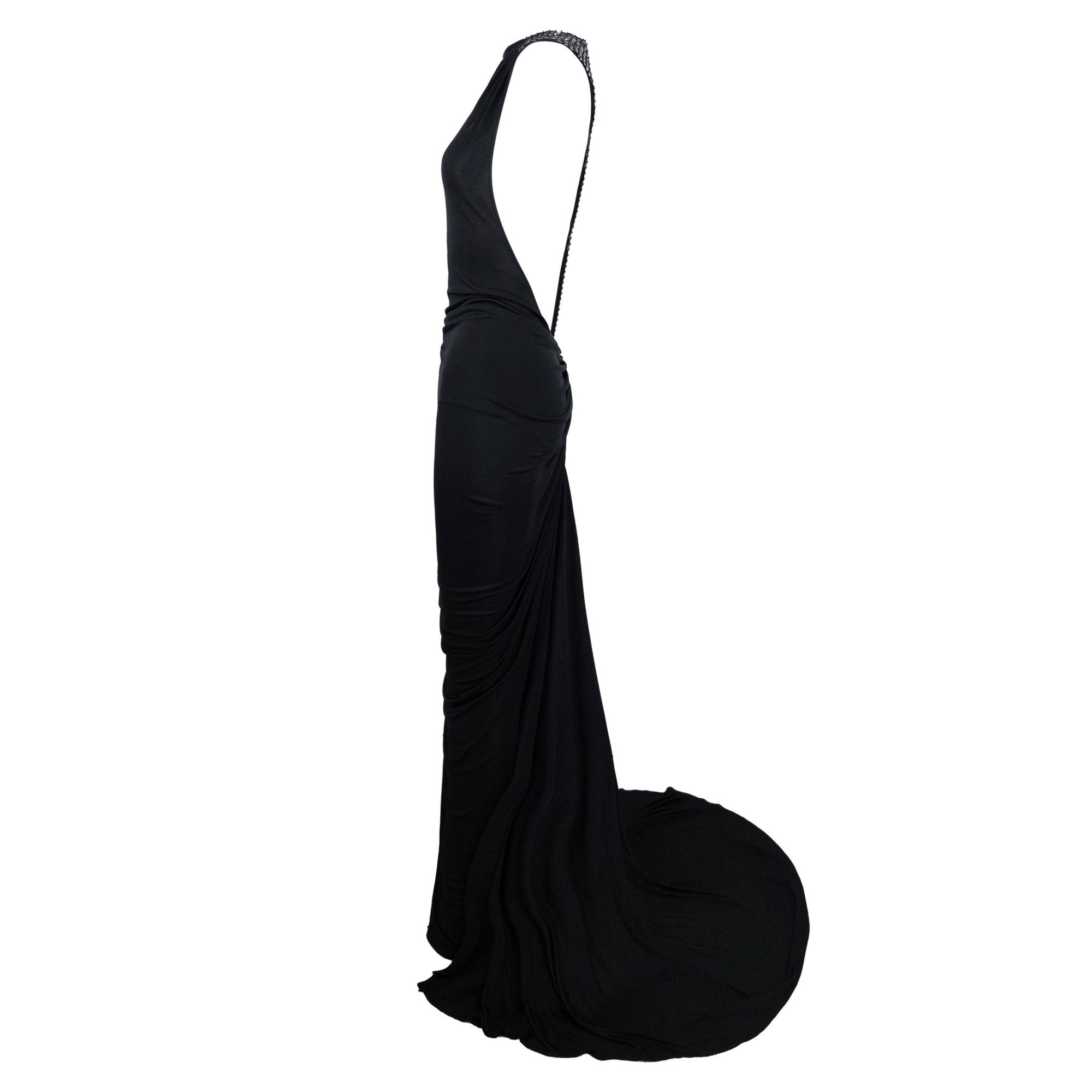 S/S 2001 Gianni Versace by Donatella Runway Sheer Black Backless Sequin Gown - RealList