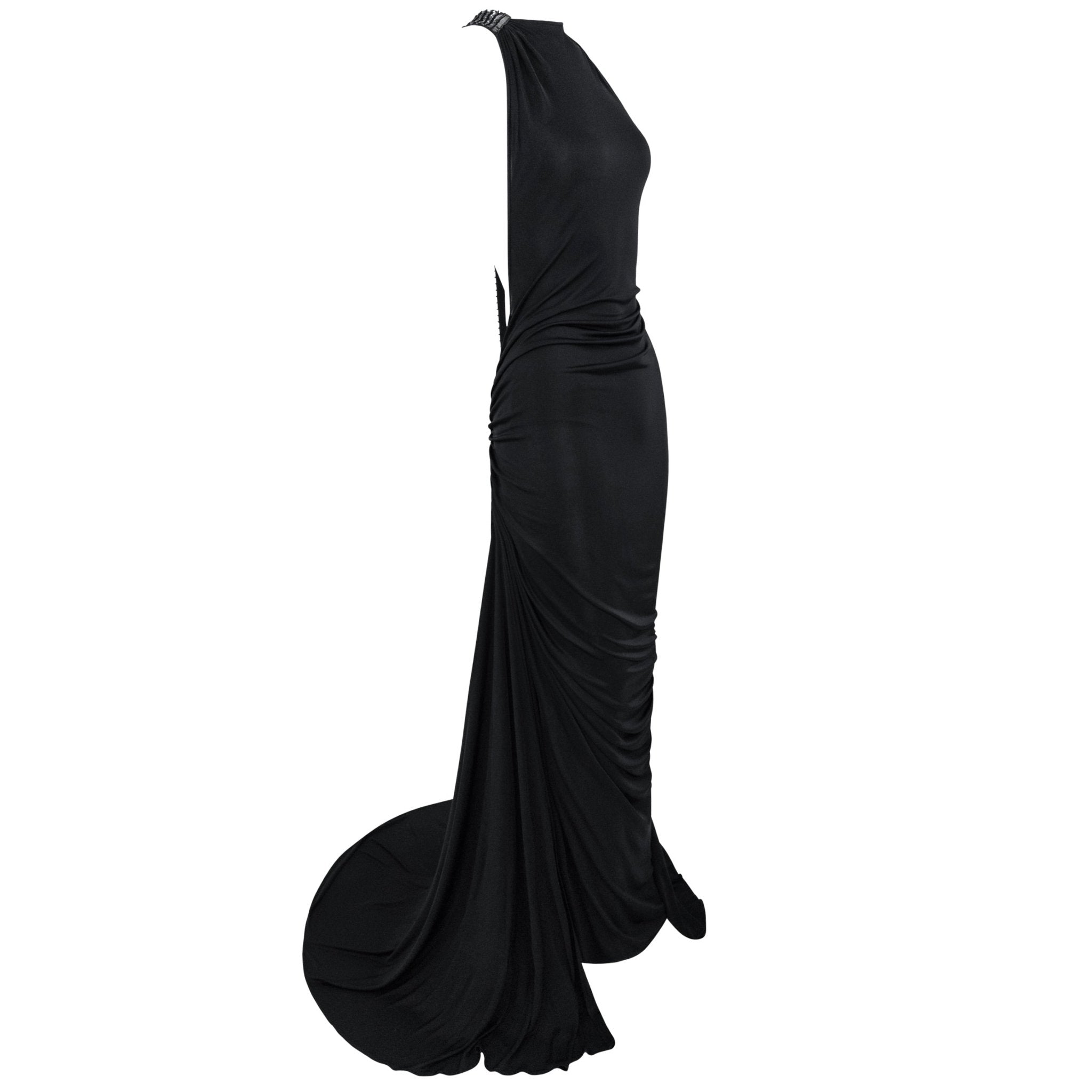 S/S 2001 Gianni Versace by Donatella Runway Sheer Black Backless Sequin Gown - RealList