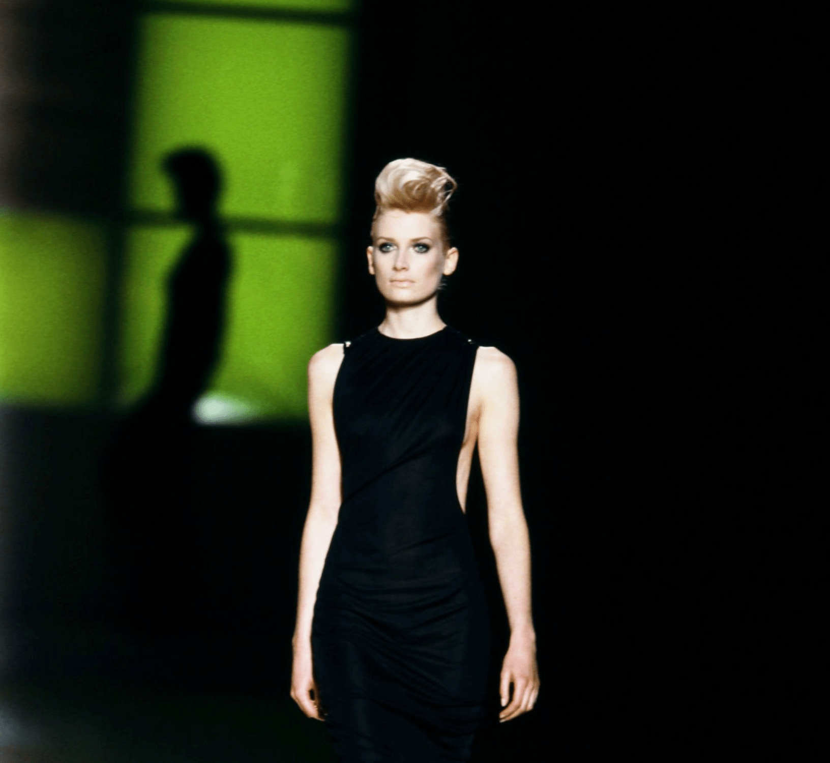 S/S 2001 Gianni Versace by Donatella Runway Sheer Black Backless Sequin Gown - RealList