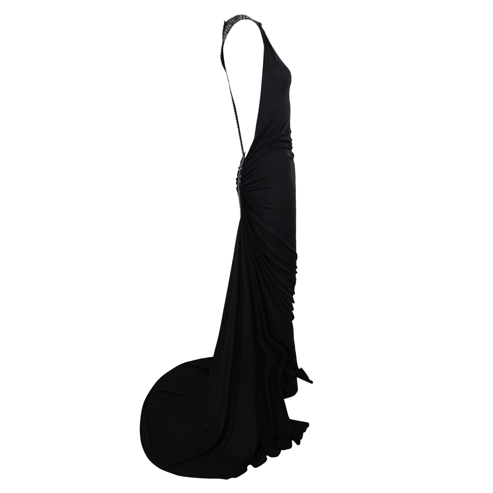 S/S 2001 Gianni Versace by Donatella Runway Sheer Black Backless Sequin Gown - RealList