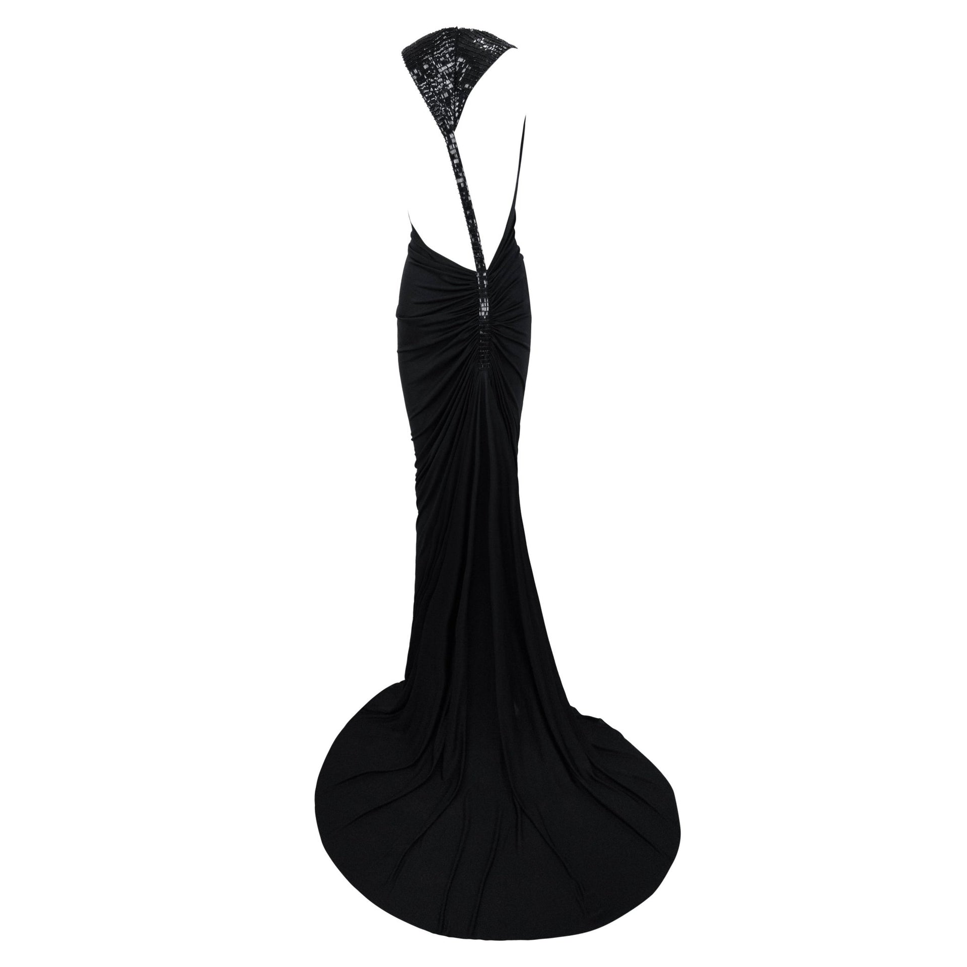 S/S 2001 Gianni Versace by Donatella Runway Sheer Black Backless Sequin Gown - RealList