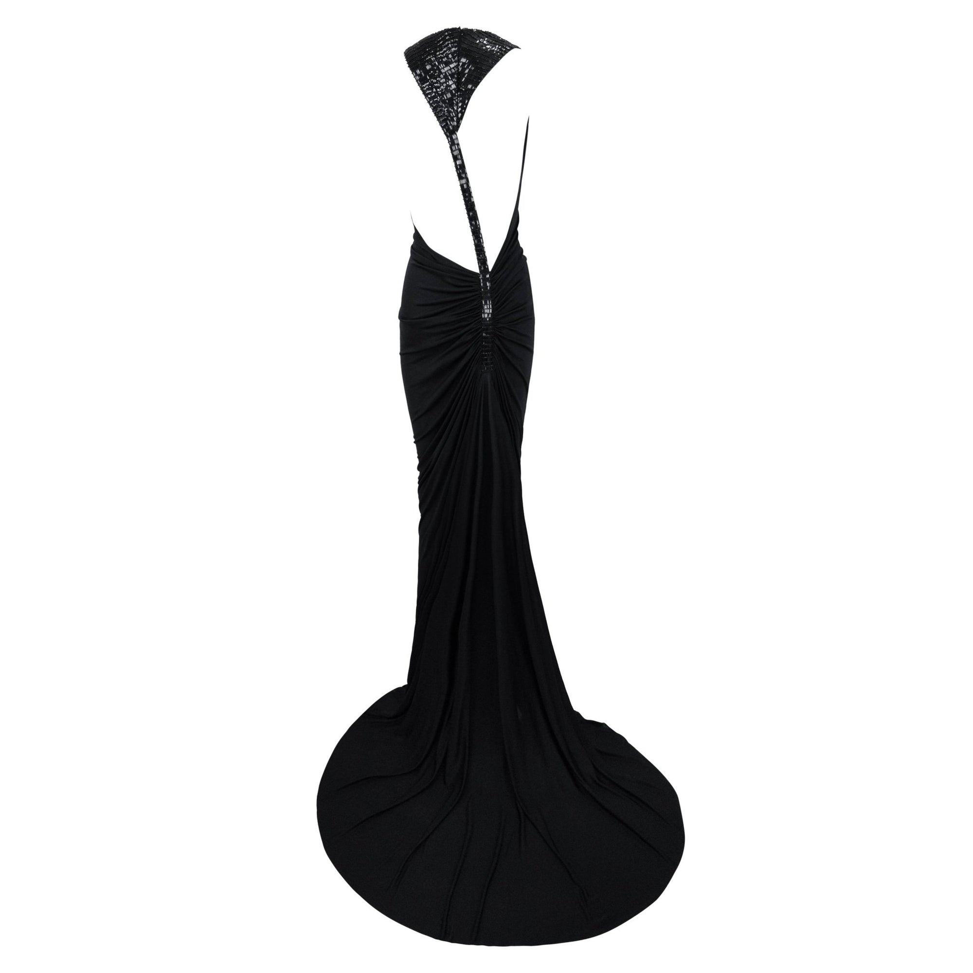 S/S 2001 Gianni Versace by Donatella Runway Sheer Black Backless Sequin Gown - RealList