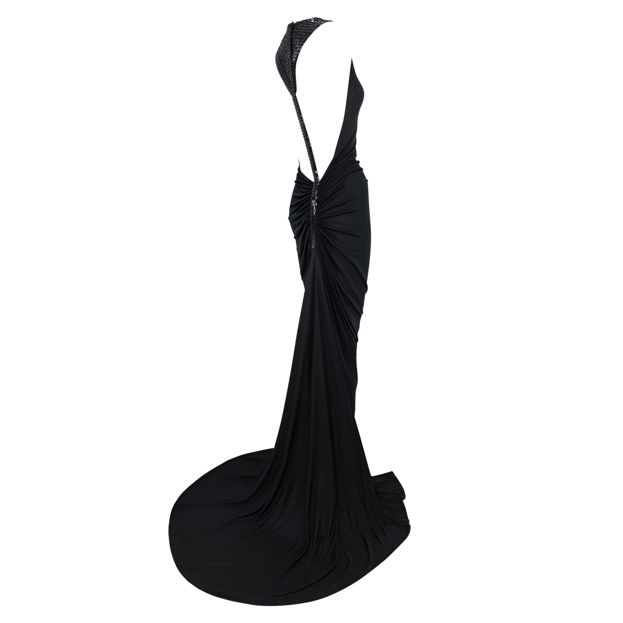 S/S 2001 Gianni Versace by Donatella Runway Sheer Black Backless Sequin Gown - RealList