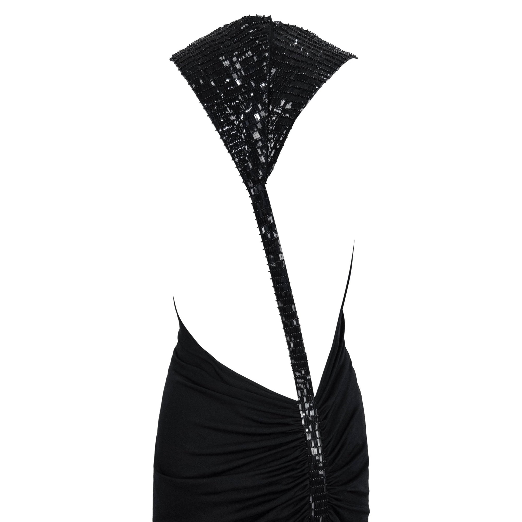 S/S 2001 Gianni Versace by Donatella Runway Sheer Black Backless Sequin Gown - RealList