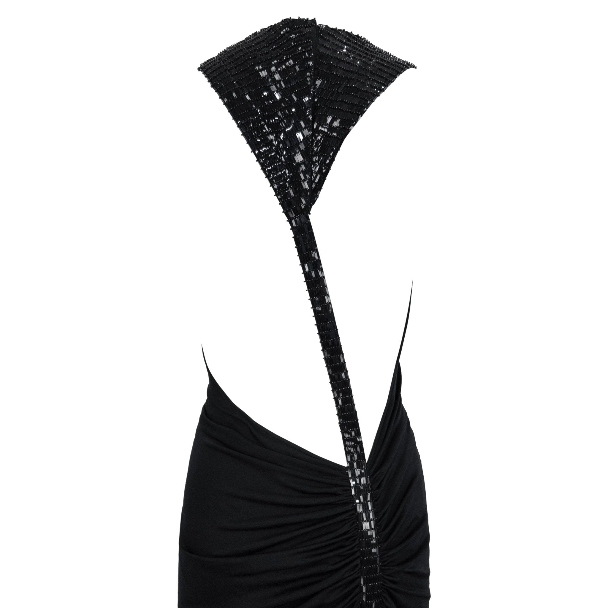 S/S 2001 Gianni Versace by Donatella Runway Sheer Black Backless Sequin Gown - RealList