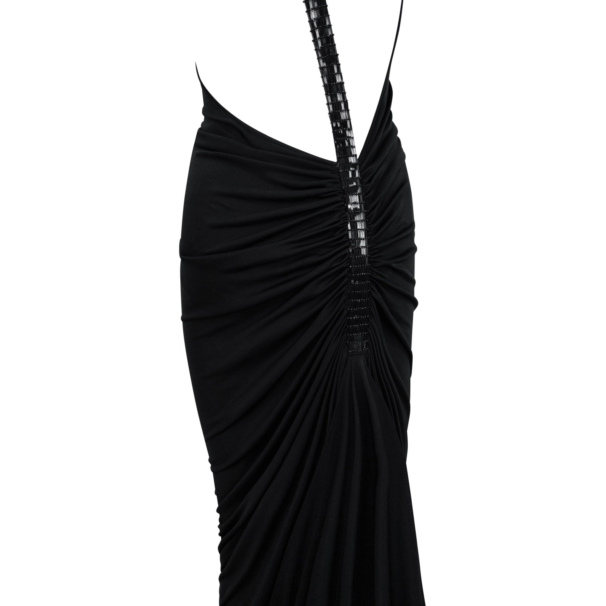 S/S 2001 Gianni Versace by Donatella Runway Sheer Black Backless Sequin Gown - RealList