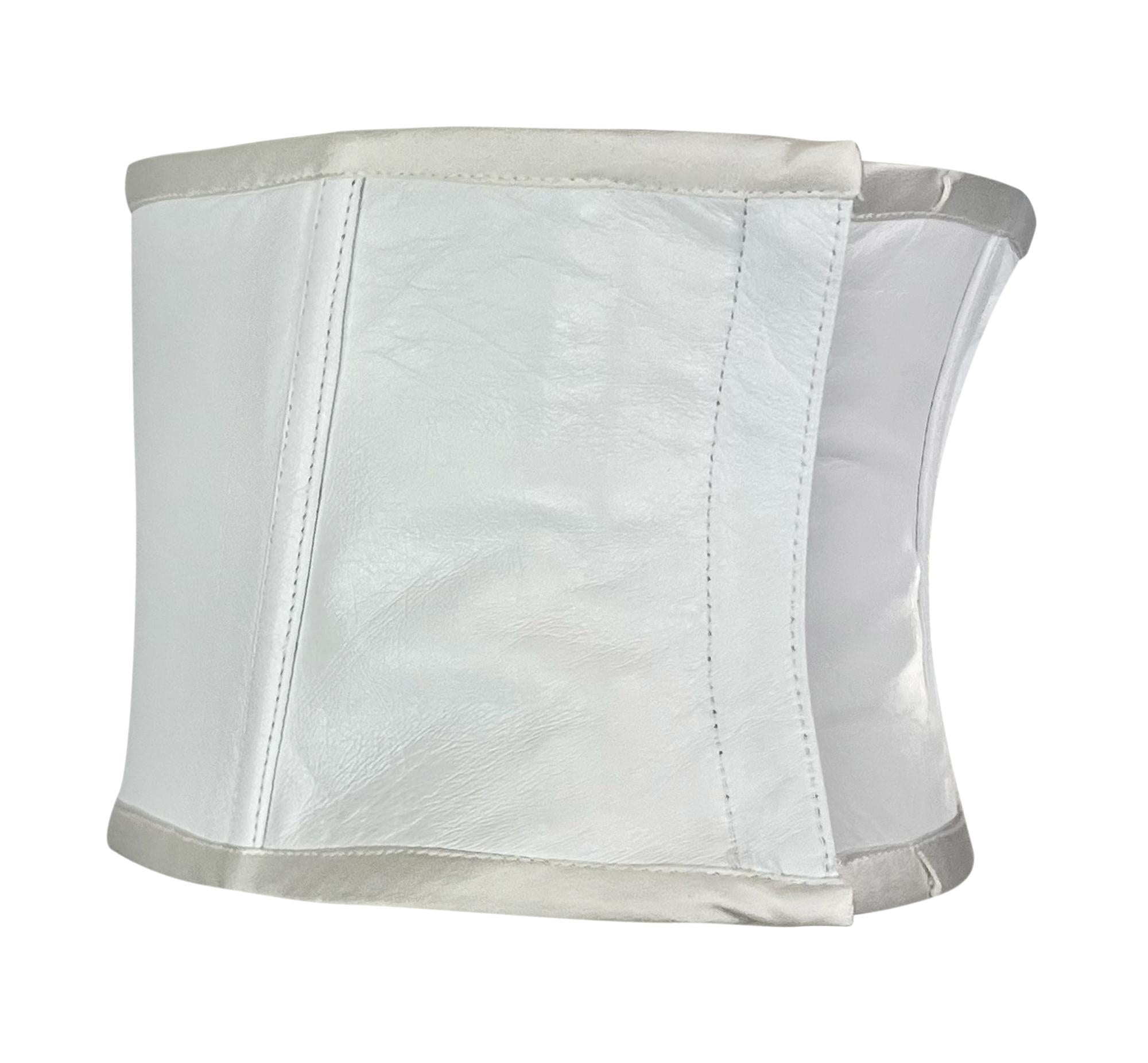 S/S 2001 Gianni Versace by Donatella Runway White Leather Corset Waist Belt - RealList