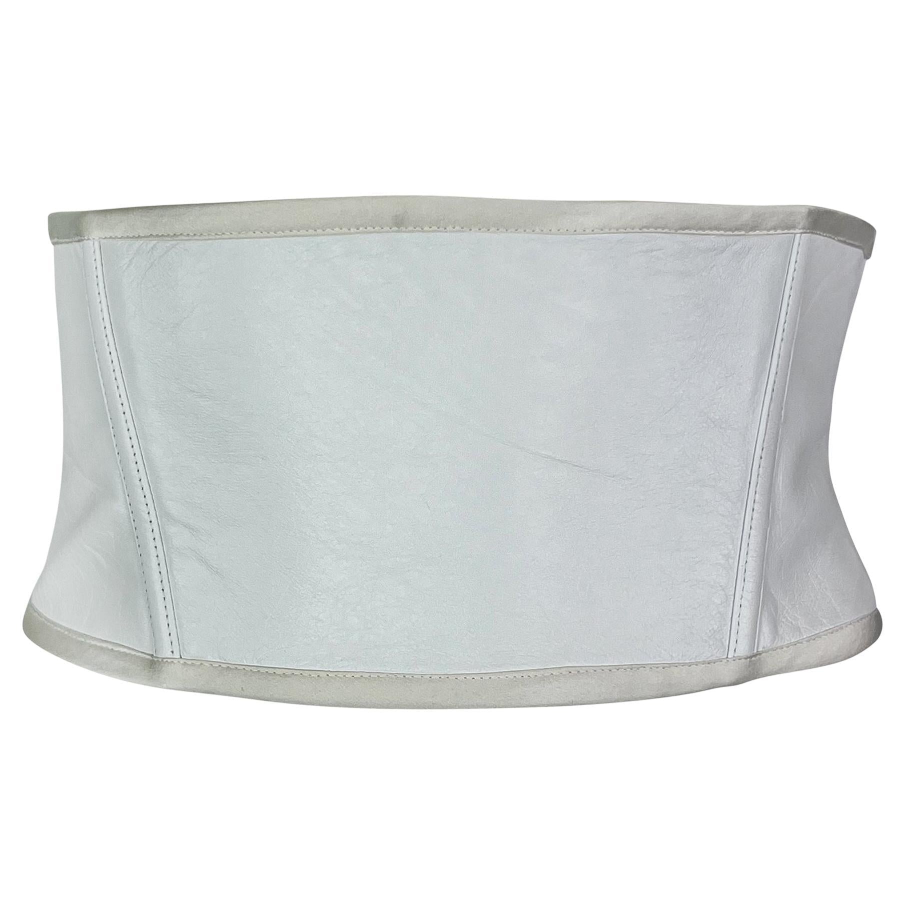 S/S 2001 Gianni Versace by Donatella Runway White Leather Corset Waist Belt - RealList