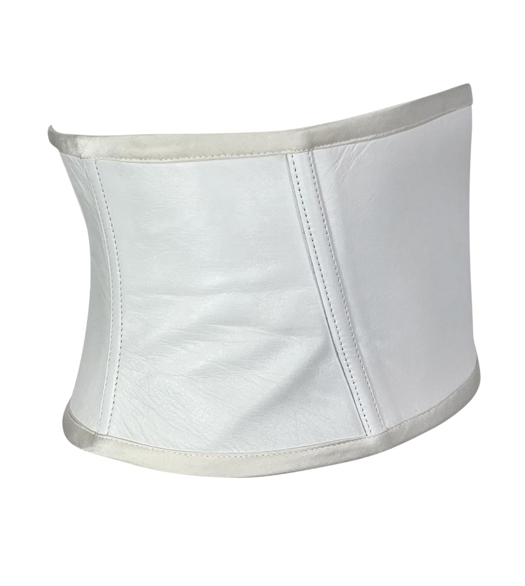 S/S 2001 Gianni Versace by Donatella Runway White Leather Corset Waist Belt - RealList