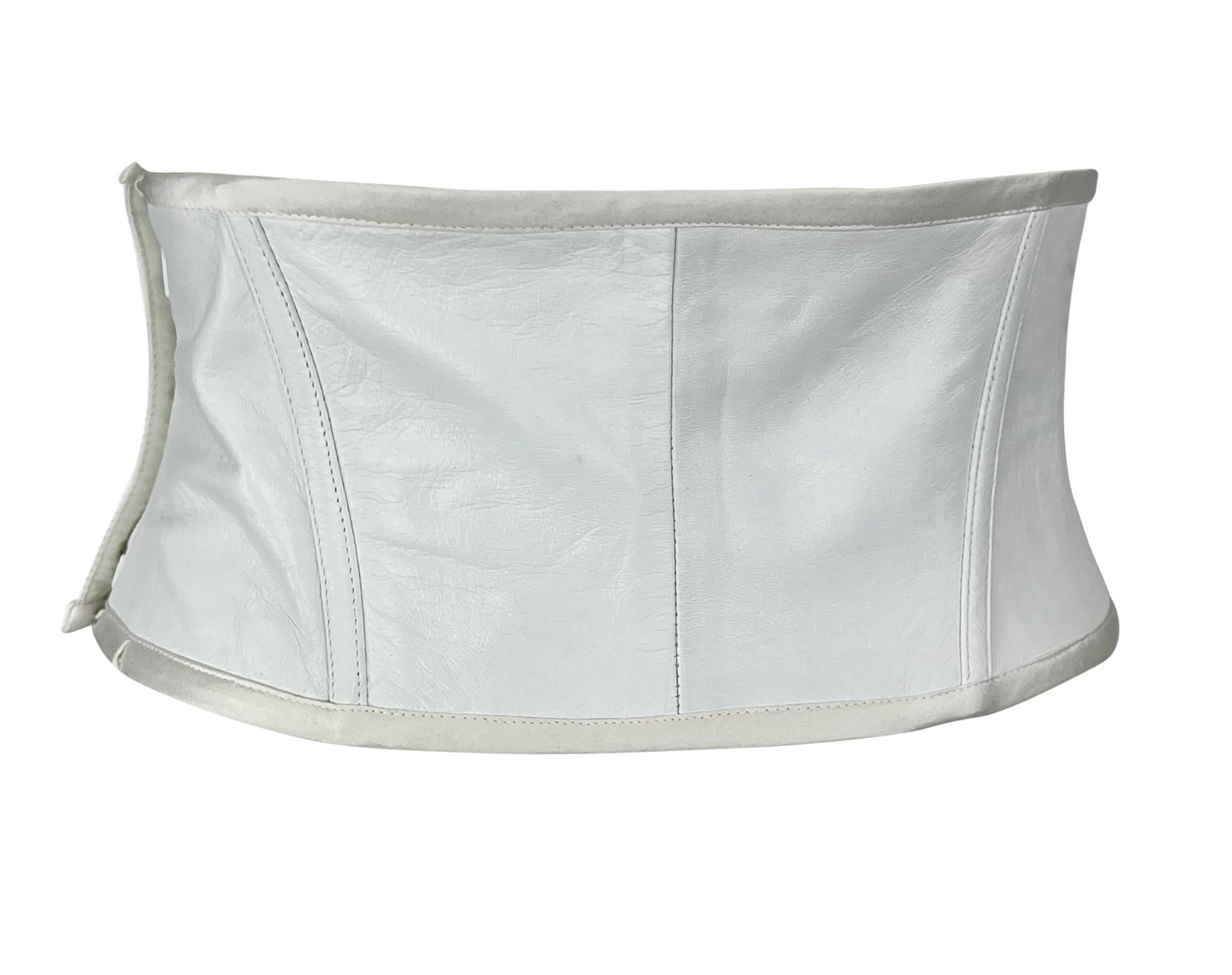 S/S 2001 Gianni Versace by Donatella Runway White Leather Corset Waist Belt - RealList
