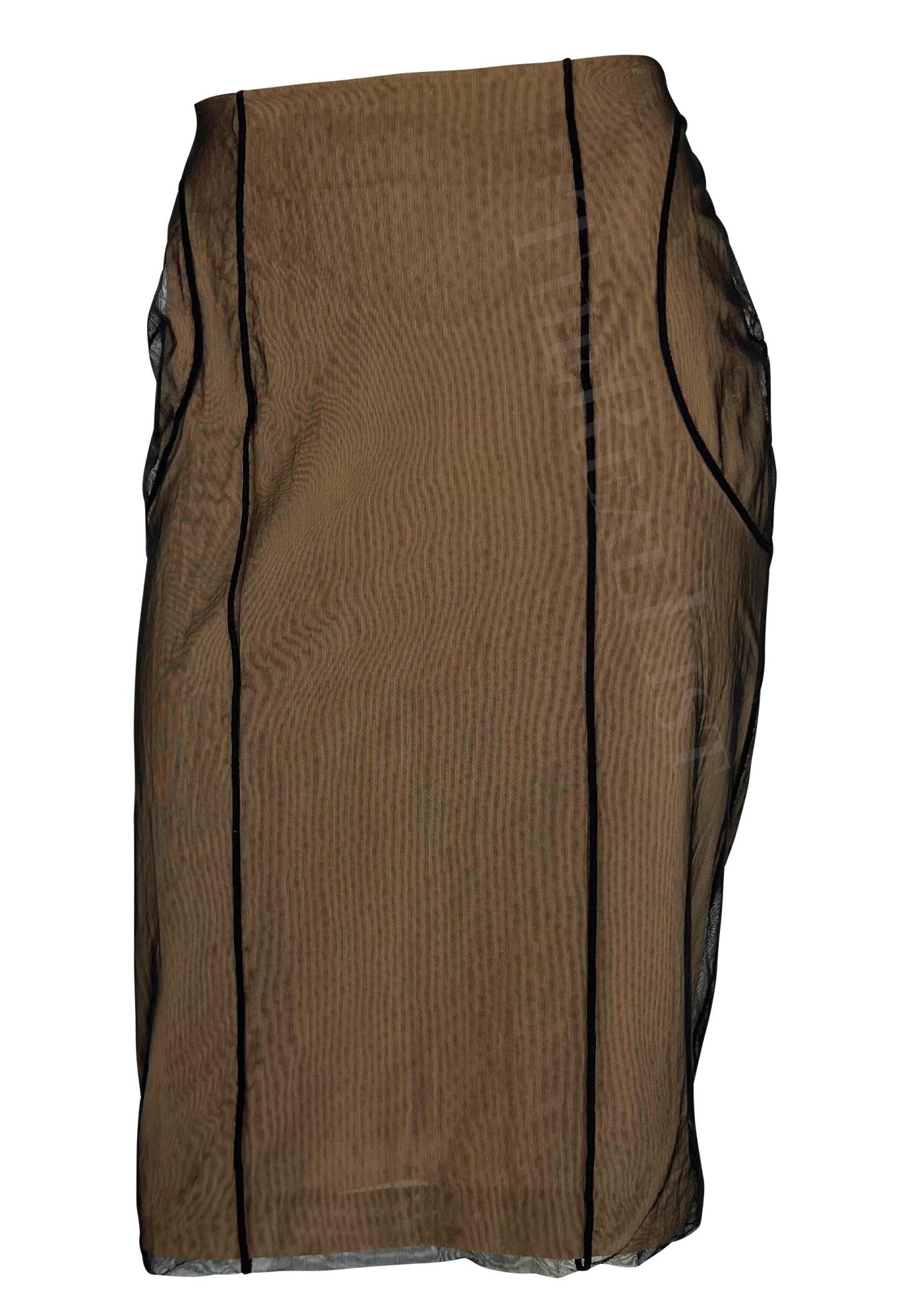 S/S 2001 Gucci by Tom Ford Beige Mesh Tulle Overlay Bodycon Skirt - RealList