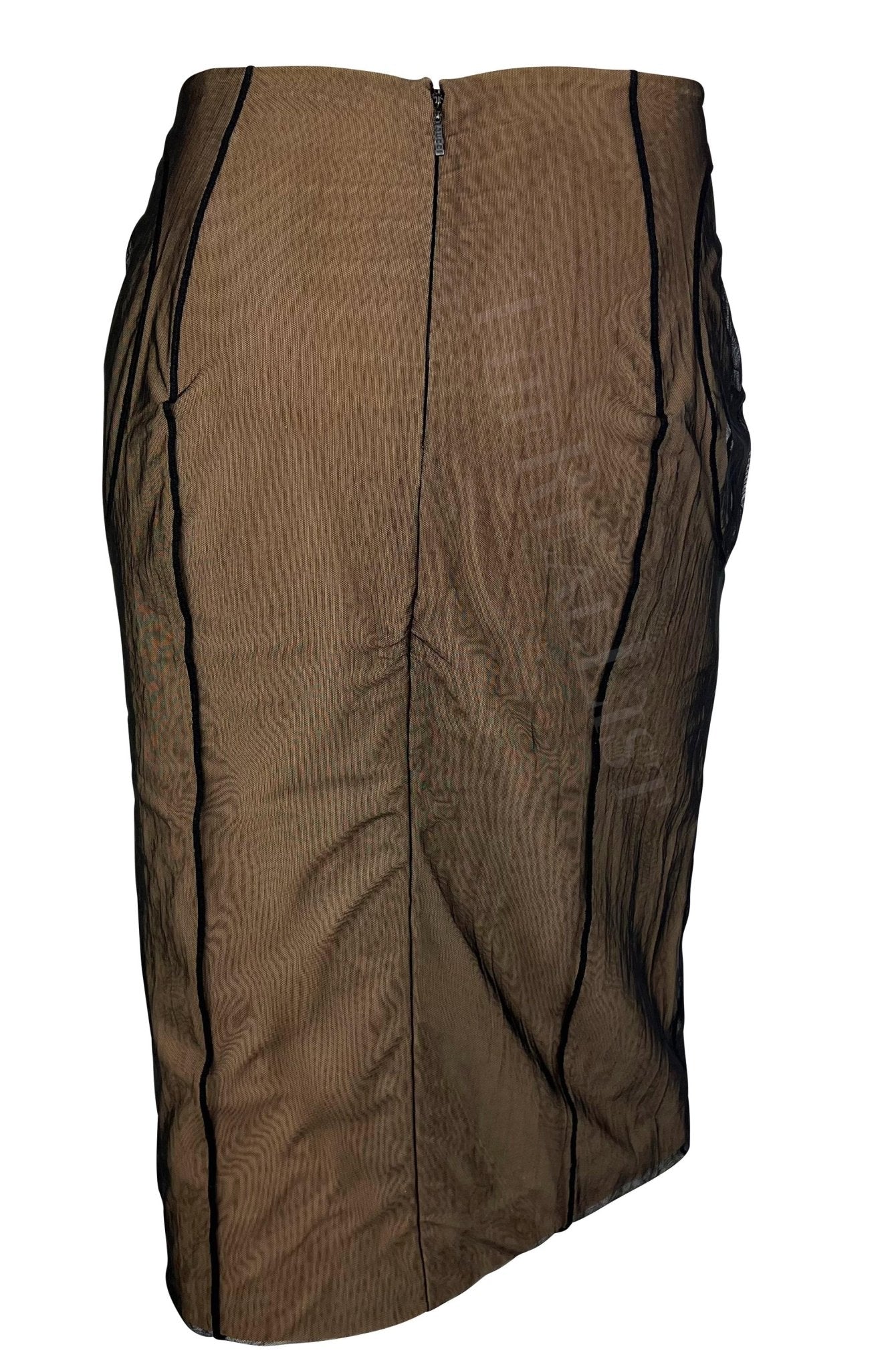 S/S 2001 Gucci by Tom Ford Beige Mesh Tulle Overlay Bodycon Skirt - RealList