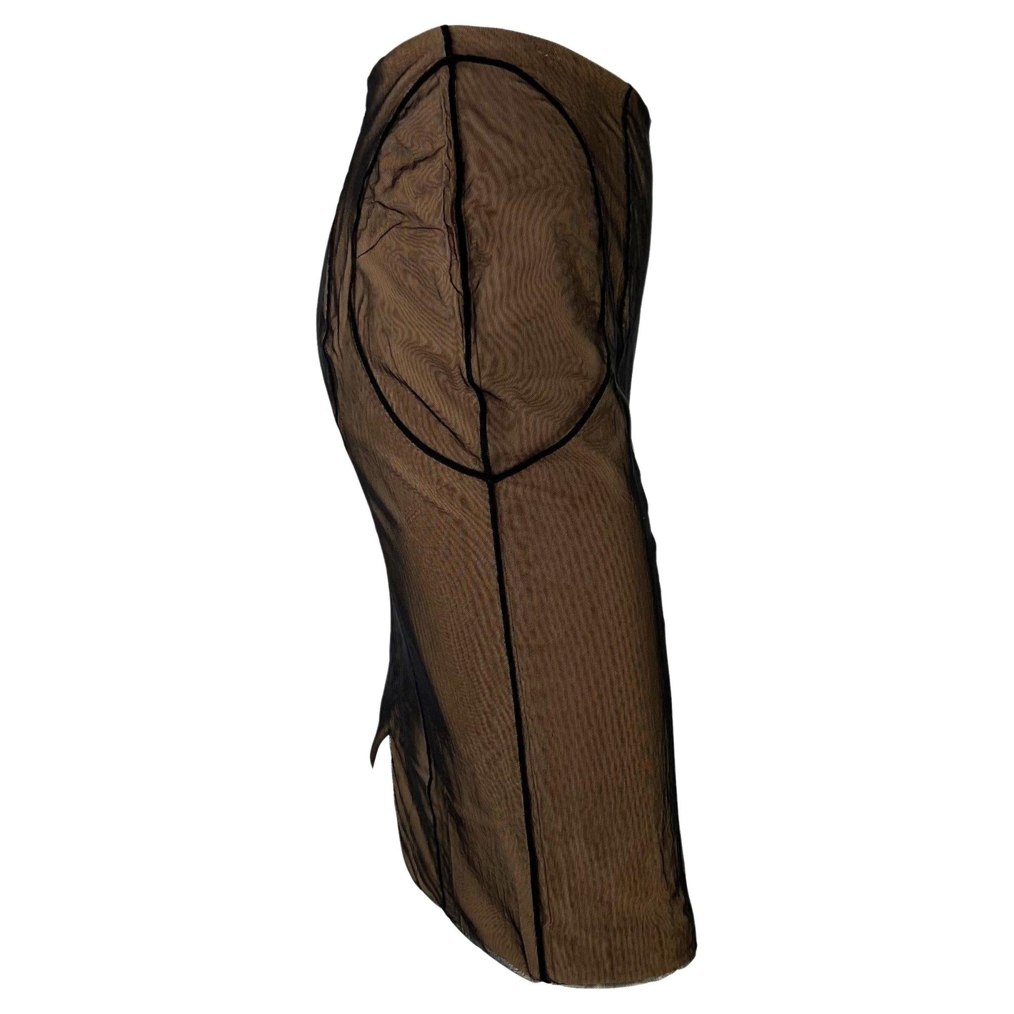 S/S 2001 Gucci by Tom Ford Beige Mesh Tulle Overlay Bodycon Stretch Skirt - RealList