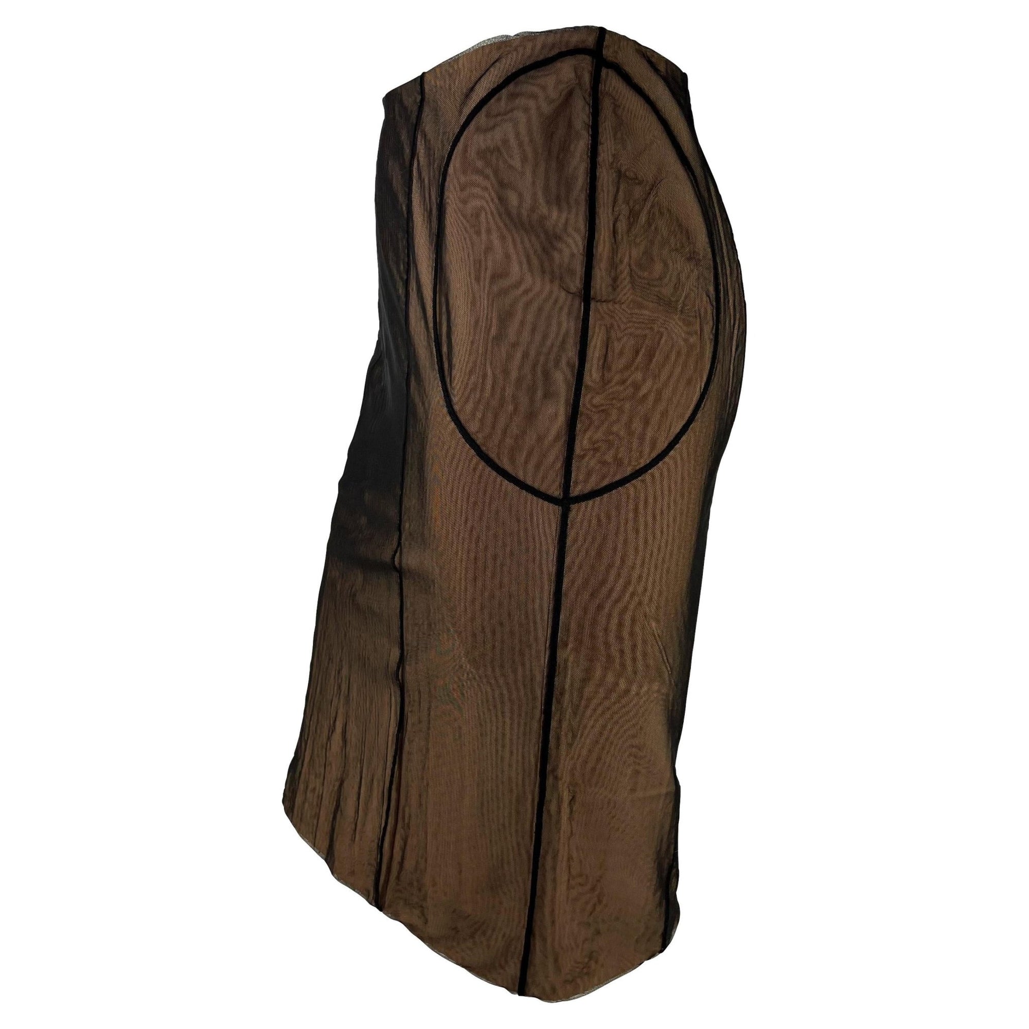 S/S 2001 Gucci by Tom Ford Beige Mesh Tulle Overlay Bodycon Stretch Skirt - RealList