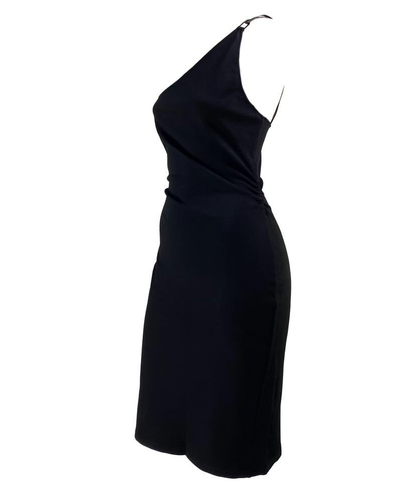 S/S 2001 Gucci by Tom Ford Black Knit Asymmetric Leather Strap Dress - RealList