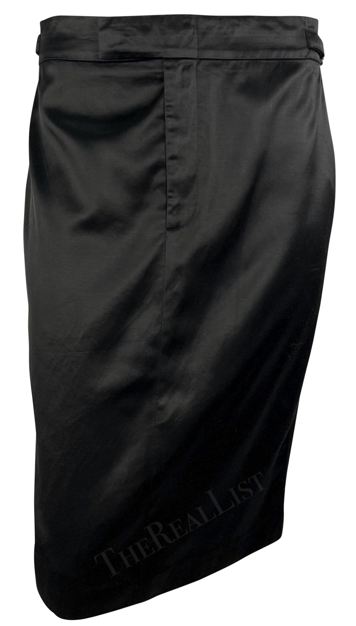 S/S 2001 Gucci by Tom Ford Black Satin Belted Runway Pencil Skirt - RealList