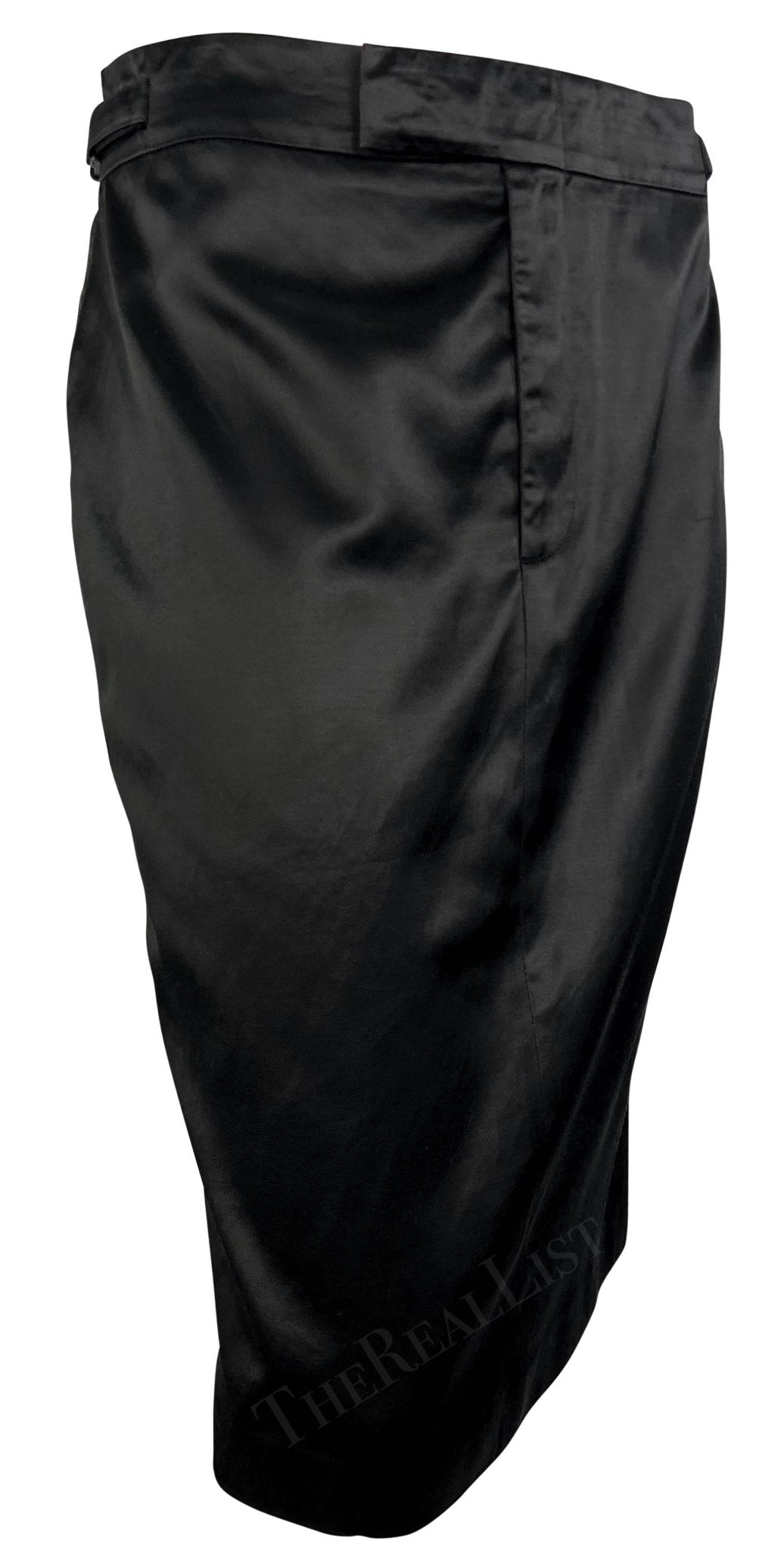 S/S 2001 Gucci by Tom Ford Black Satin Belted Runway Pencil Skirt - RealList